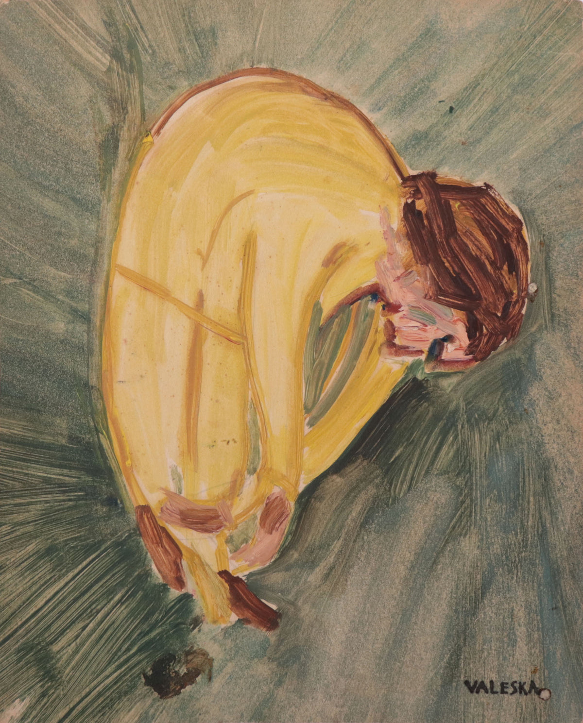 Curled Figure <br>1940s Oil on Paper <br><br>#C9938