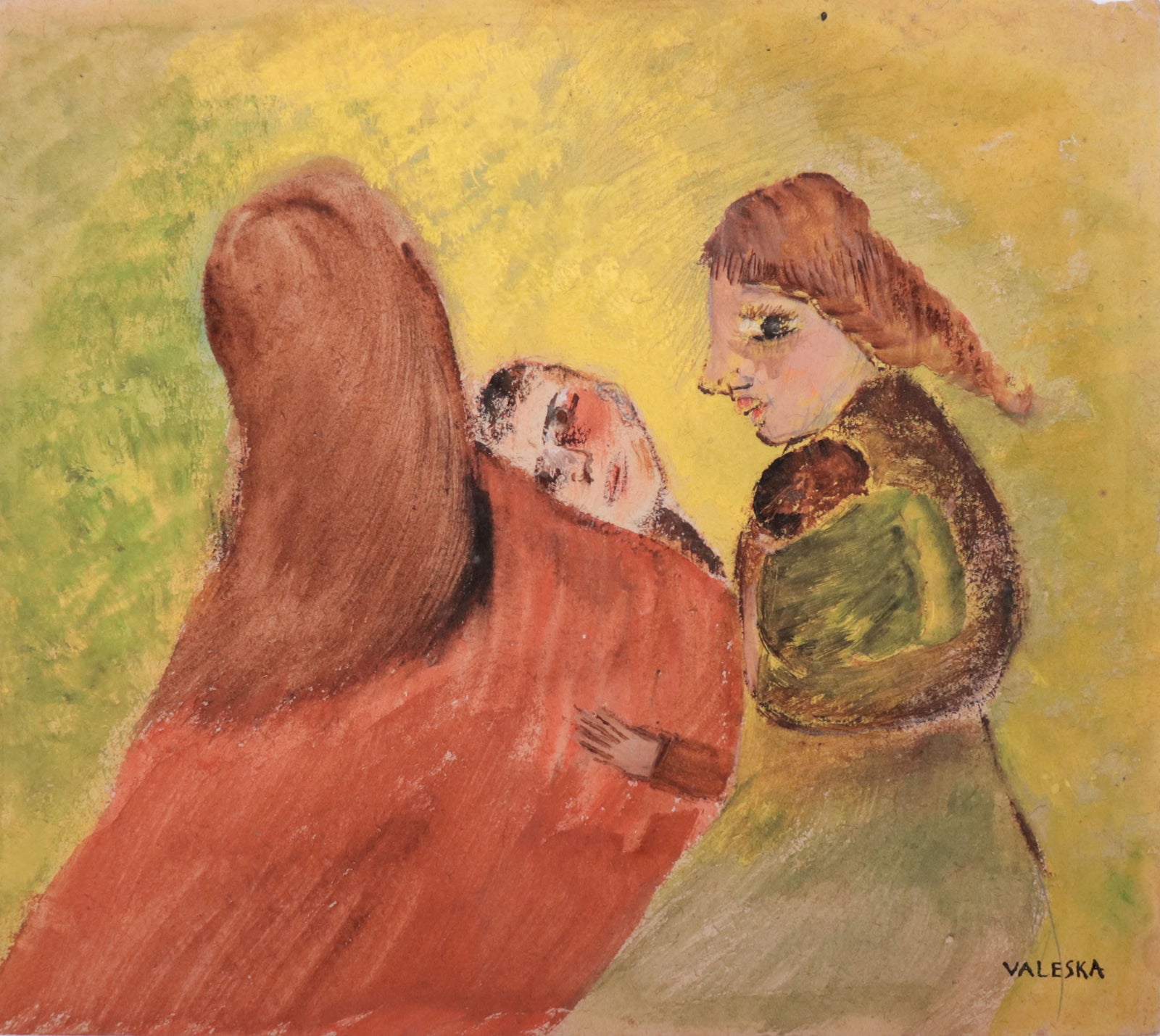 Embracing Figures <br>1940s Oil & Mixed Media on Paper <br><br>#C9939