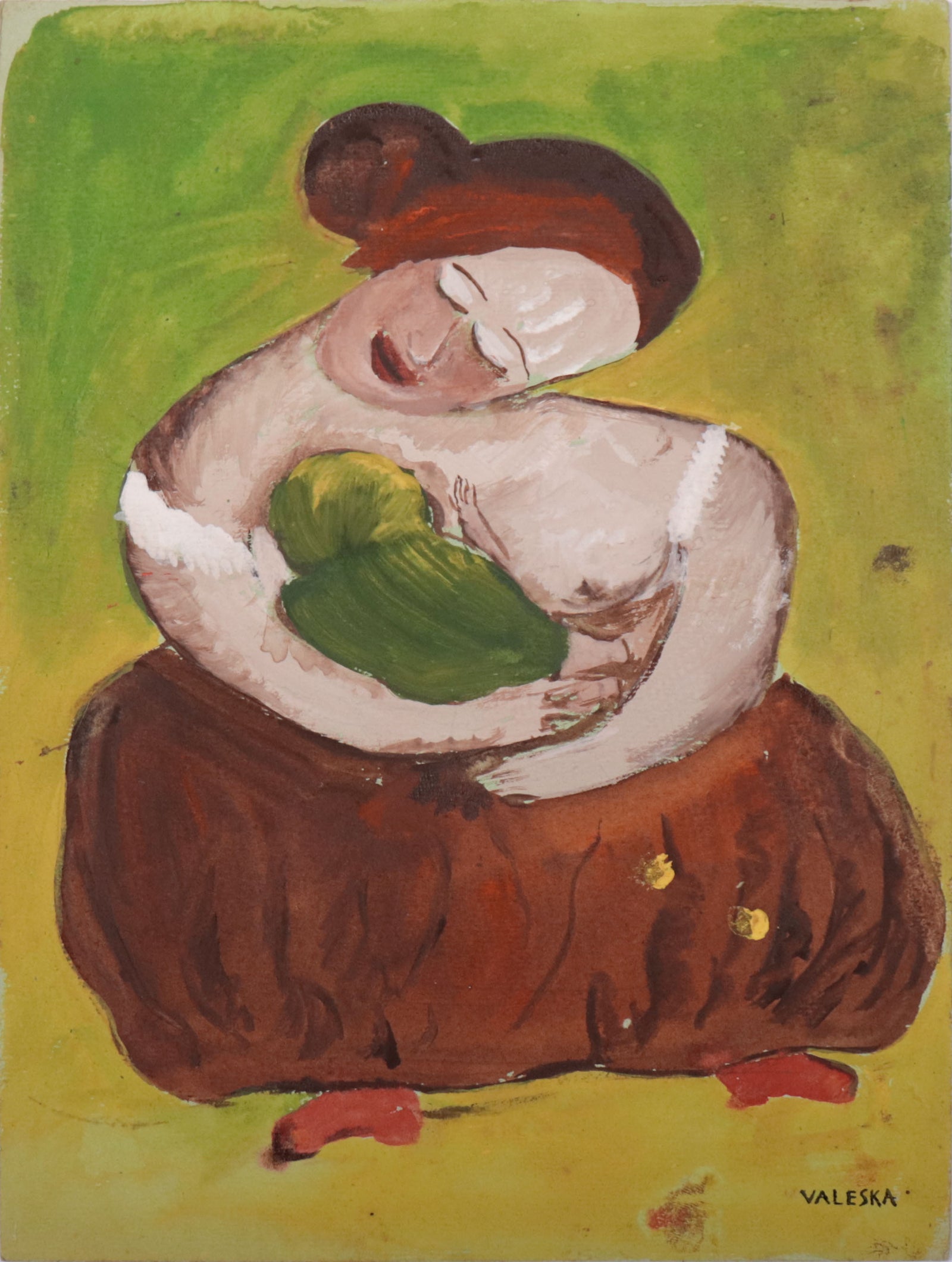 Child Nursing <br>1940s Oil on Paper <br><br>#C9940