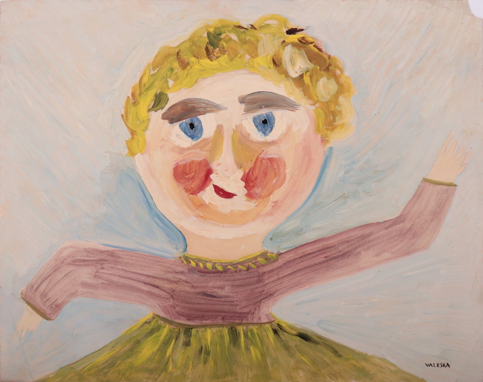 Cheerful Female Figure <br>1940s Oil on Paper <br><br>#C9942