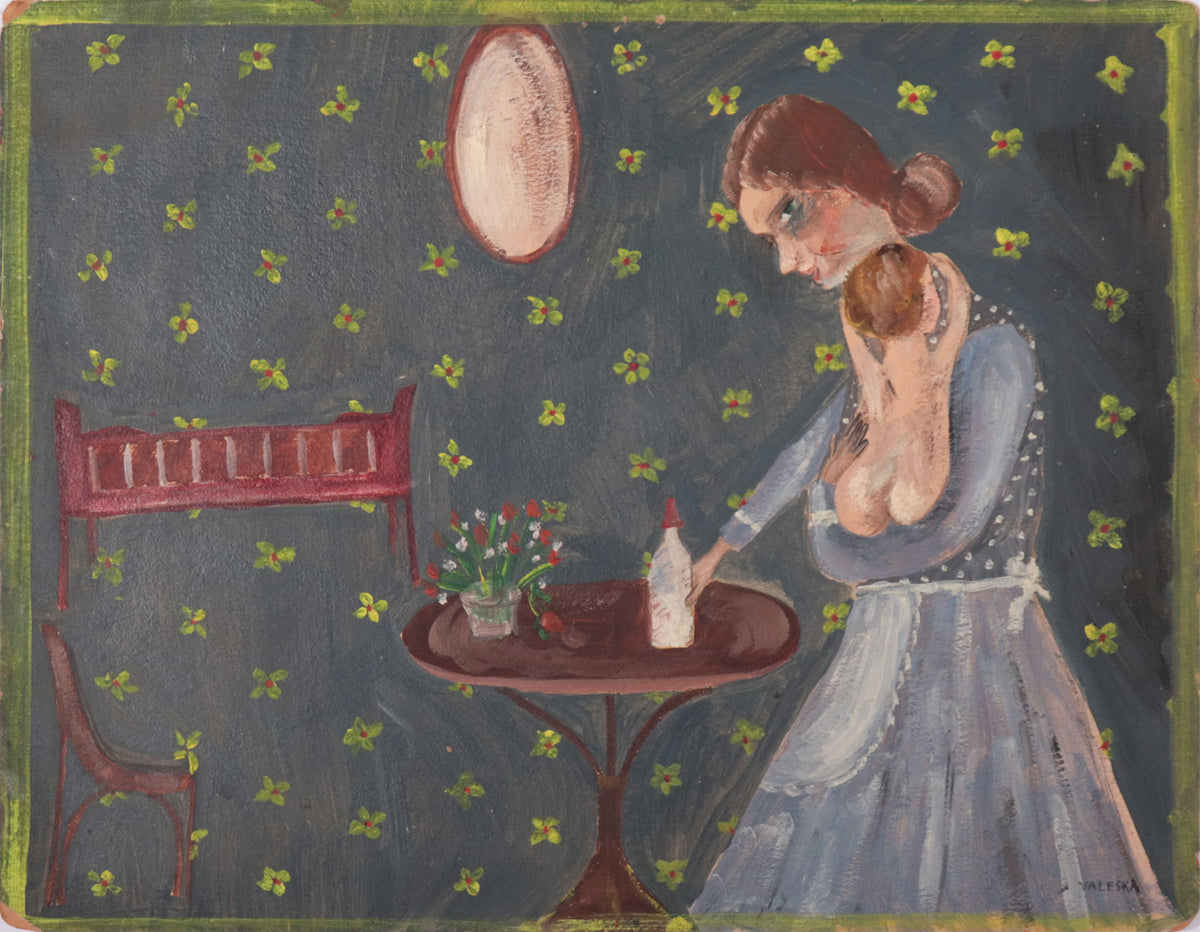 Mother &amp; Child <br>1940s Oil on Paper Board <br><br>#C9947