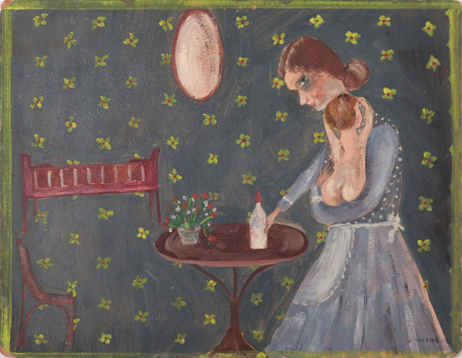 Mother & Child <br>1940s Oil on Paper Board <br><br>#C9947