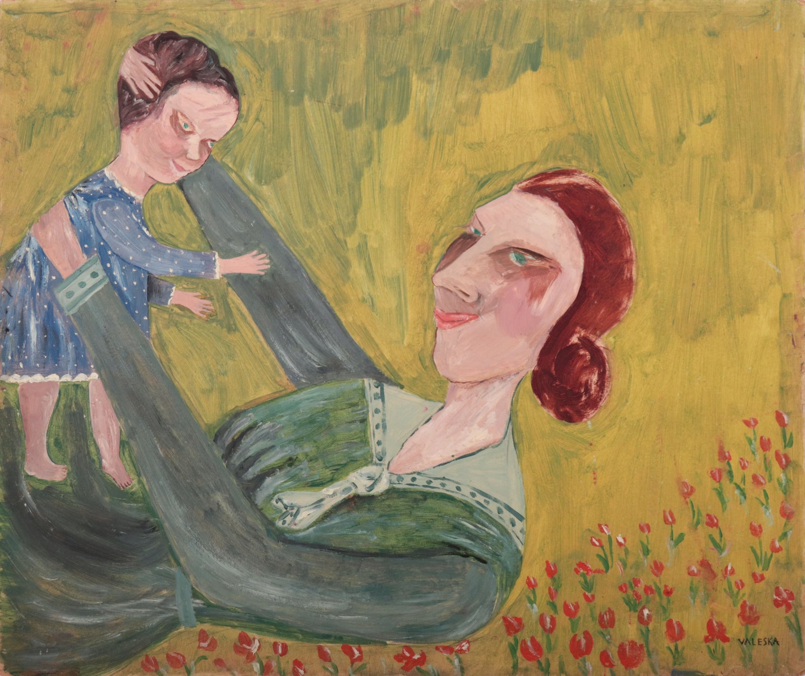 Mother & Child Embracing <br>1940s Oil on Paper Board <br><br>#C9948