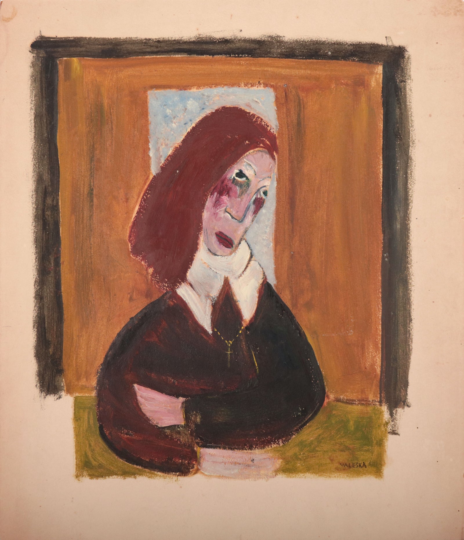 Seated Female Portrait <br>1940s Oil on Paper Board <br><br>#C9949