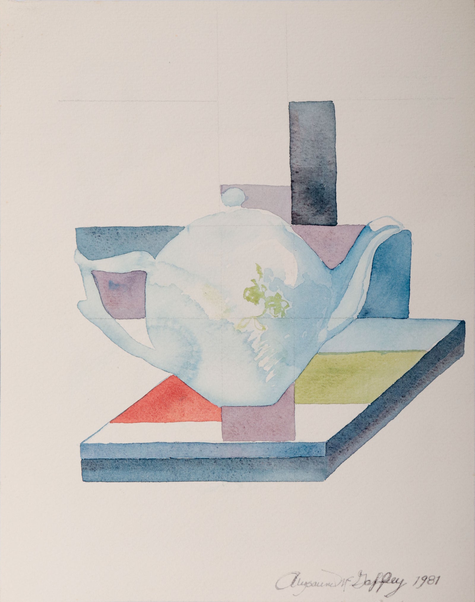 Dreamy Teapot Still Life <br>1981 Watercolor <br><br>#C9992