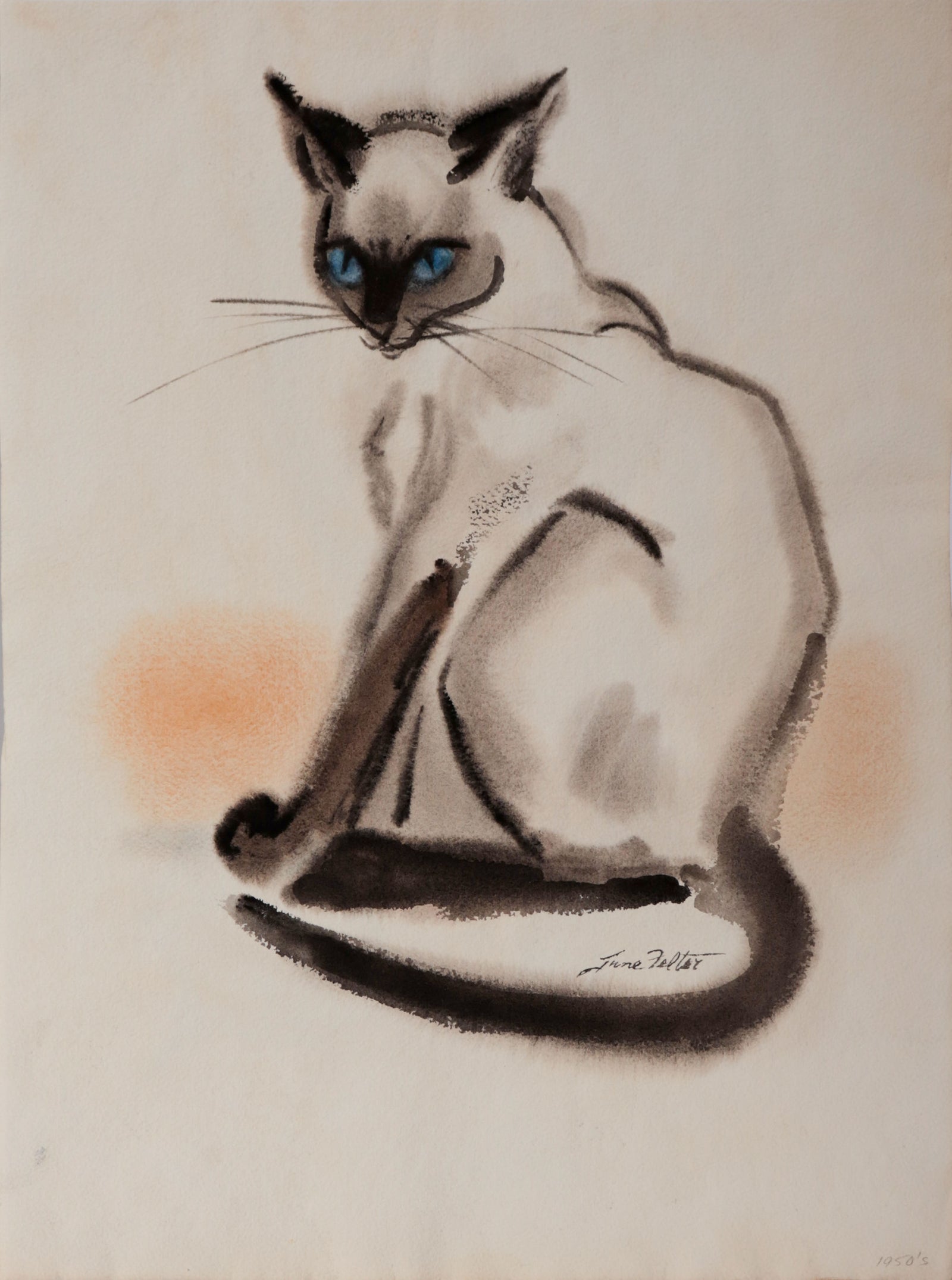Dignified Siamese Cat <br>1950s Watercolor <br><br>#D0005