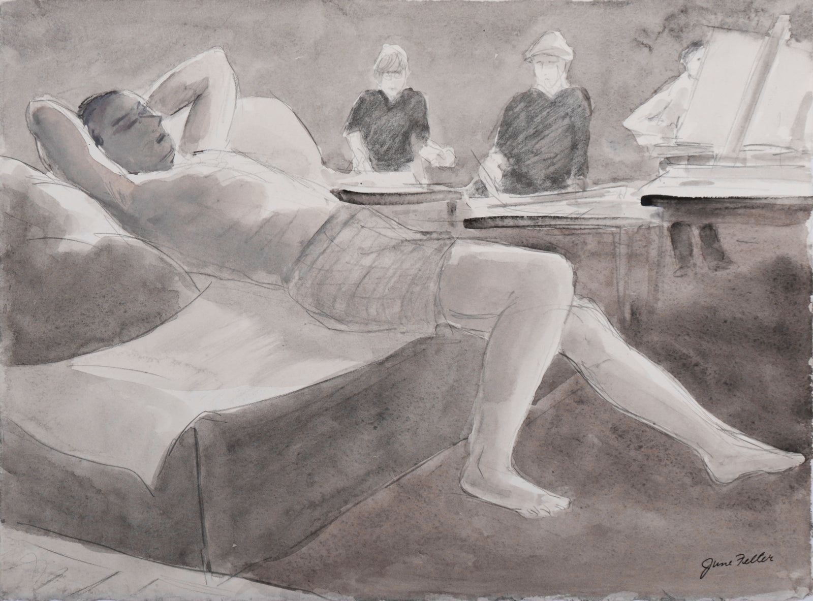 Figure Dawring Class <br>20th Century Watercolor & Charcoal <br><br>#D0011