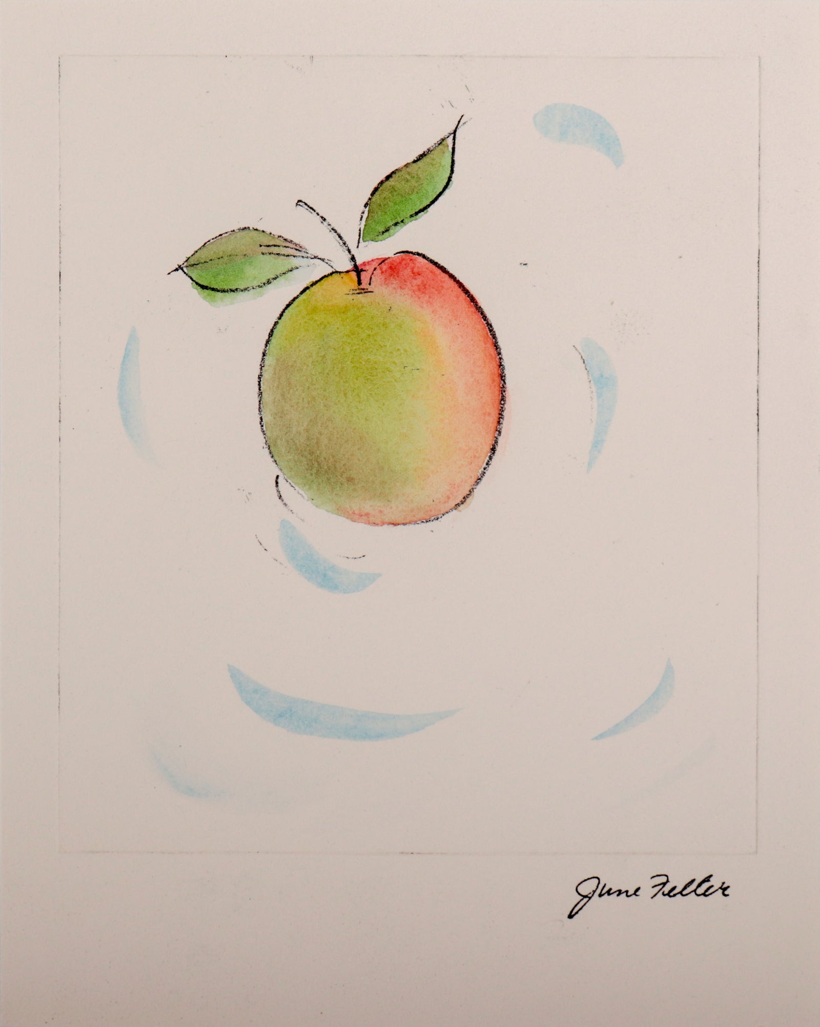 Cheerful Apple Still Life <br>20th Century Monotype & Watercolor <br><br>#D0013