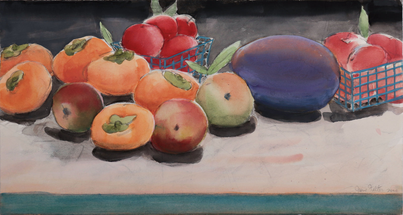 Still Life with Persimmons <br>2000 Watercolor <br><br>#D0015