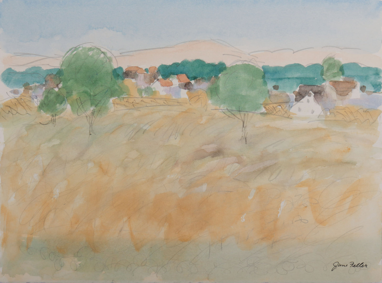 Abstracted NorCal View <br>20th Century Watercolor & Charcoal <br><br>#D0017