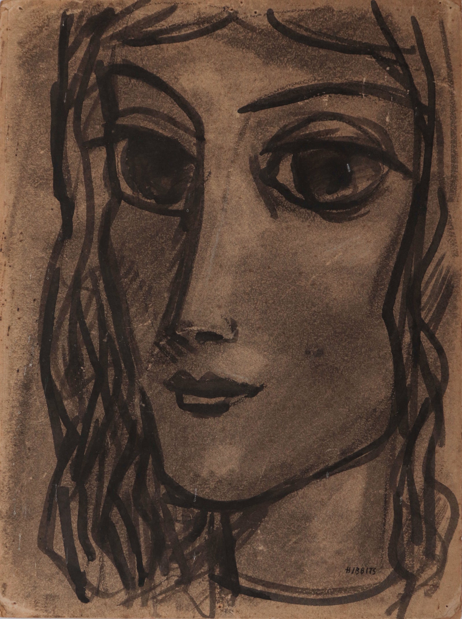 Bold Female Portrait <br>1940s Mixed Media <br><br>#D0025