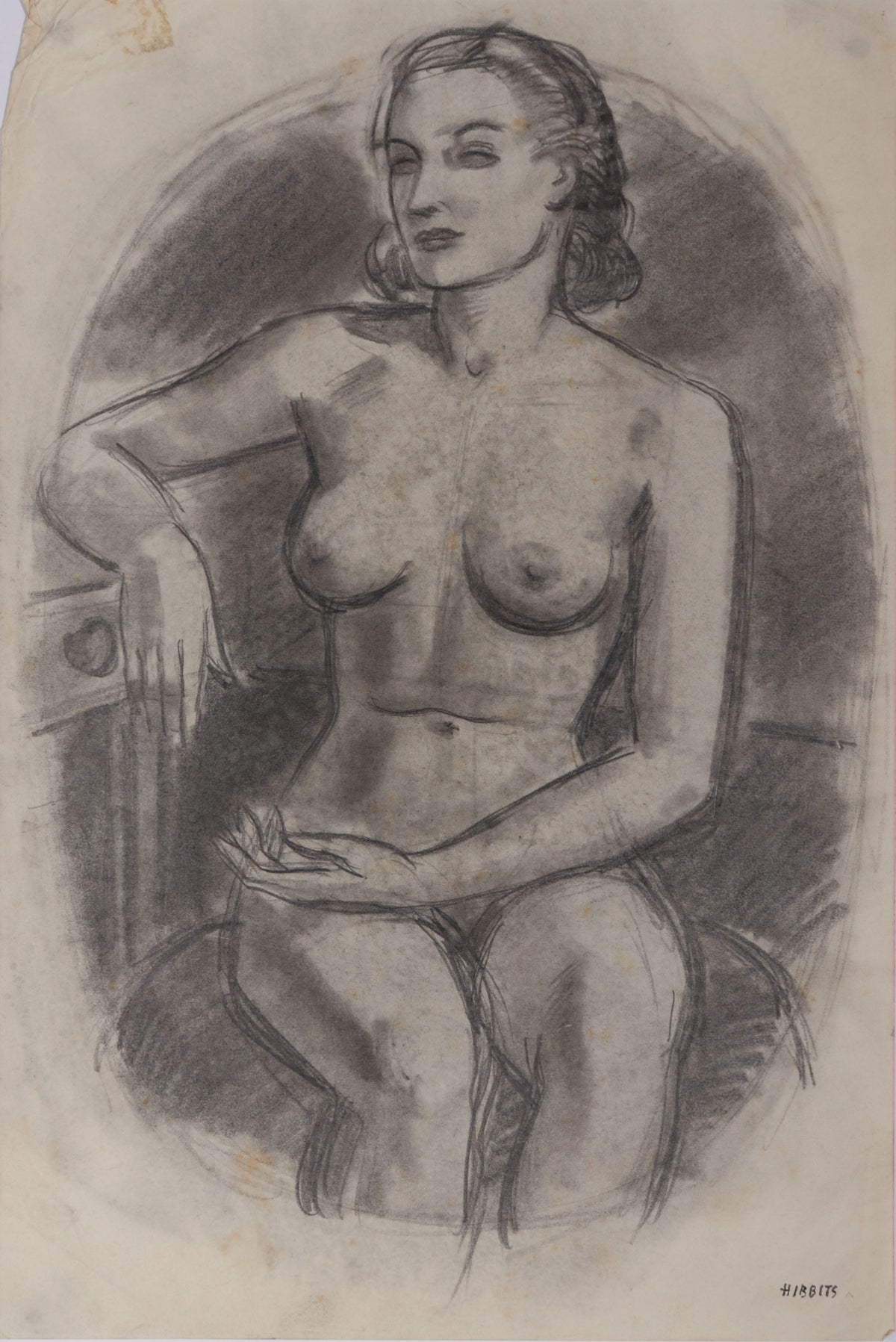 Female Nude in Repose <br>1940s Graphite &amp; Charcoal <br><br>#C0027