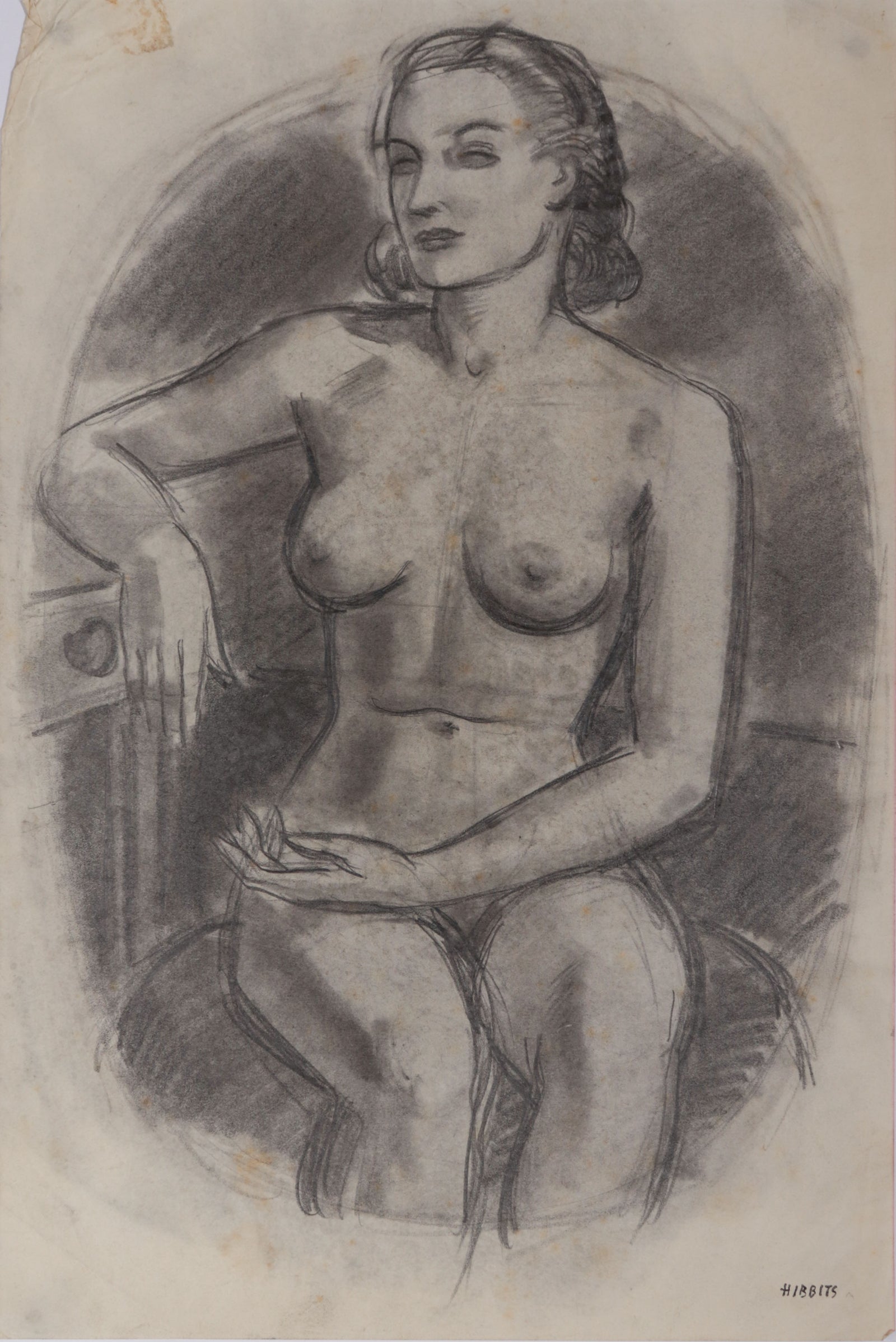 Female Nude in Repose <br>1940s Graphite & Charcoal <br><br>#C0027