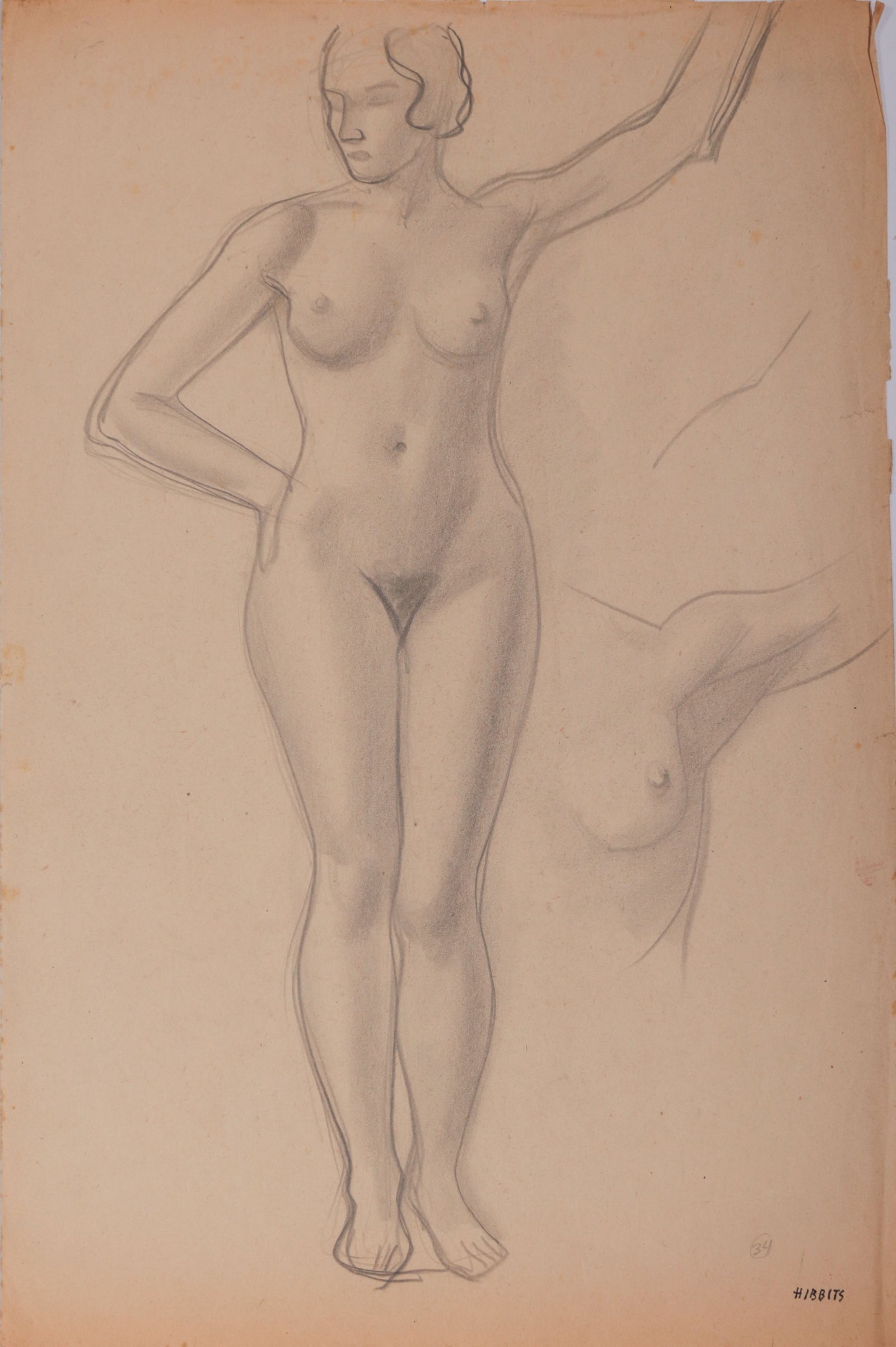 Female Nude Study <br>1930s Graphite <br><br>#D0030