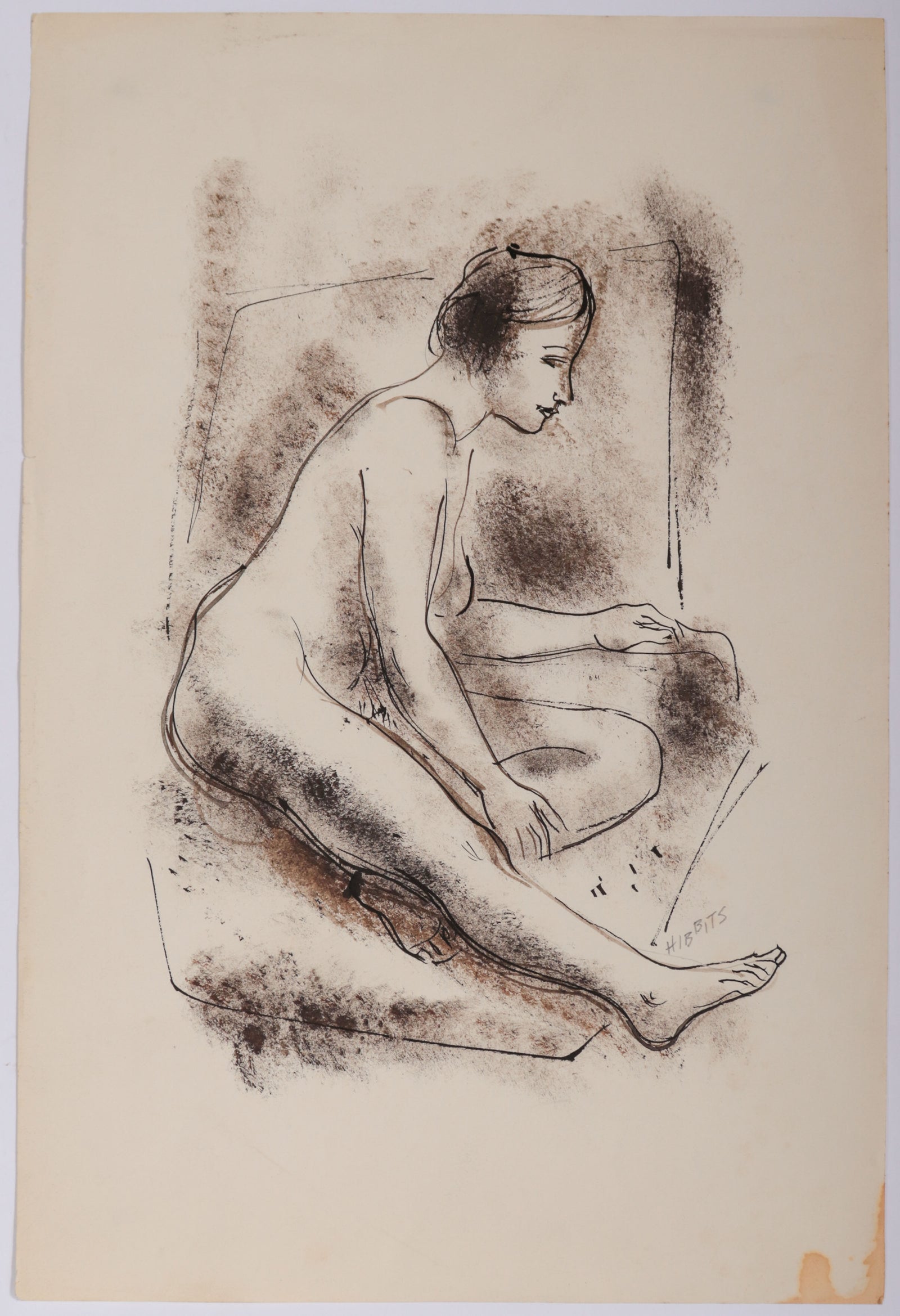 Seated Female Nude <br>1940s Watercolor & Charcoal <br><br>#D0034