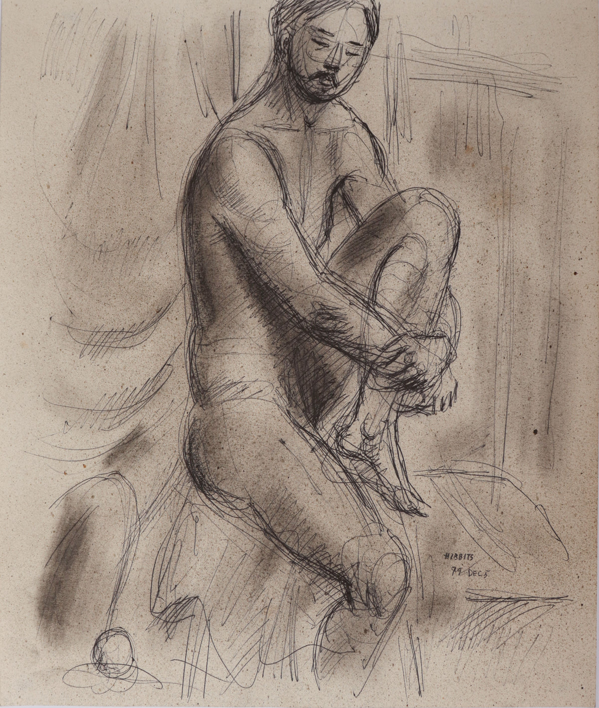 Seated Male Figure <br>1979 Pen &amp; Charcoal <br><br>#D0036