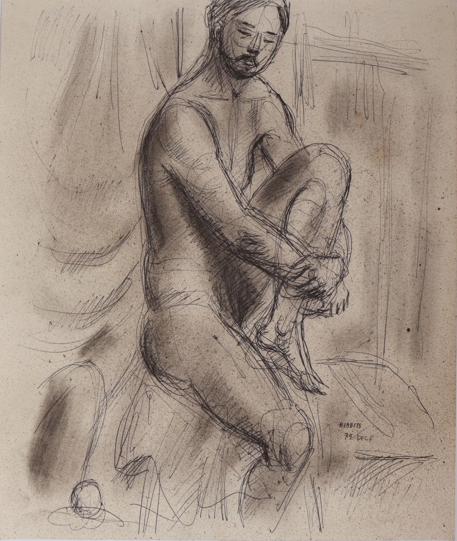 Seated Male Figure <br>1979 Pen & Charcoal <br><br>#D0036