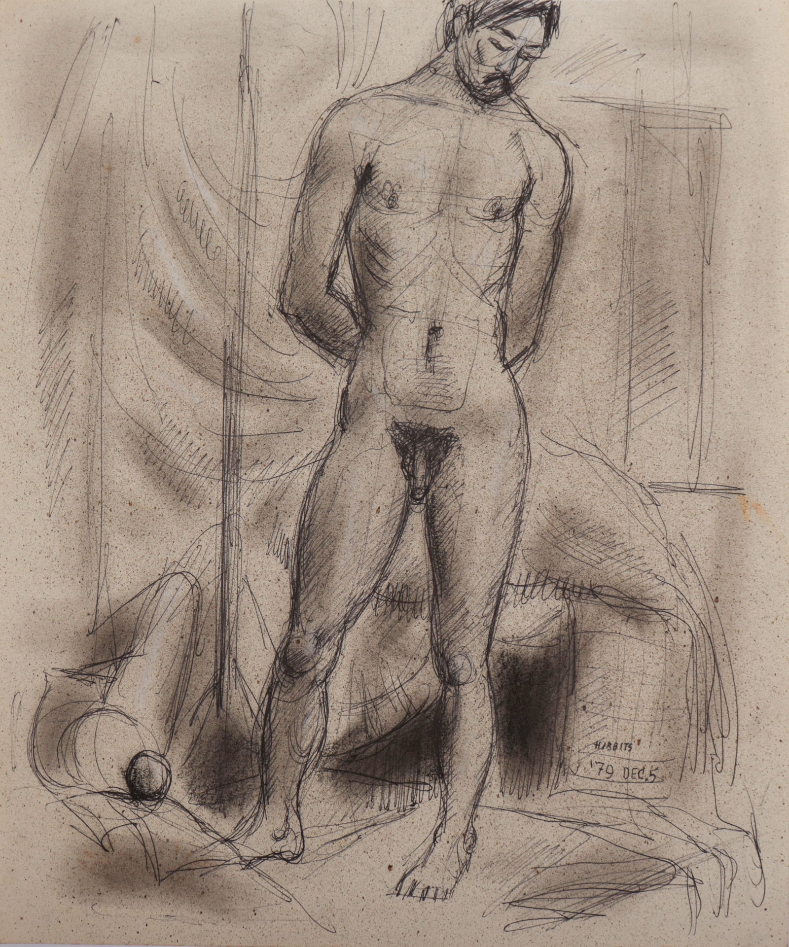 Standing Male Nude <br>1979 Pen & Charcoal <br><br>#D0037