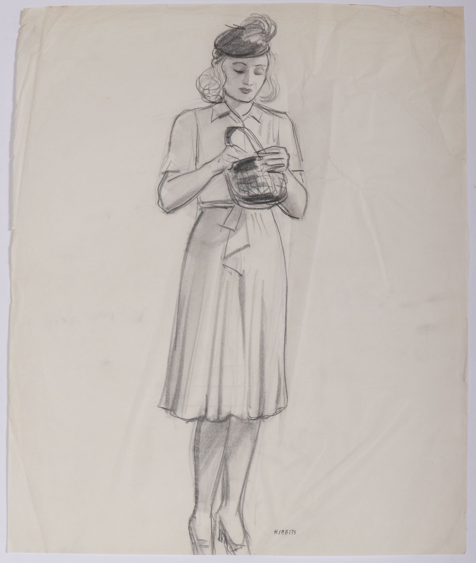 Female Figure with Purse <br>1950s Graphite <br><br>#D0040