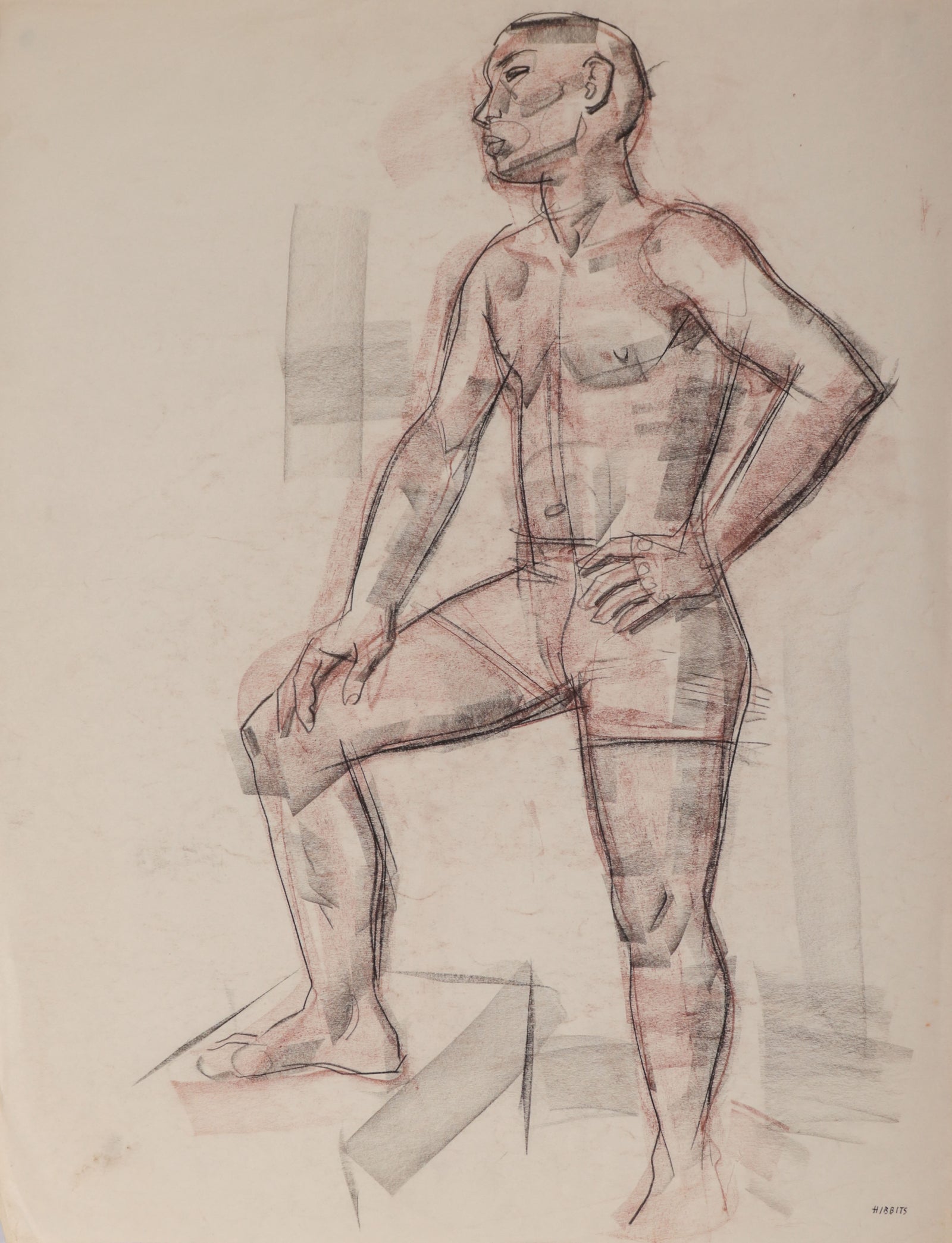 Standing Male Figure <br>1940s Conte Crayon & Charcoal <br><br>#D0041