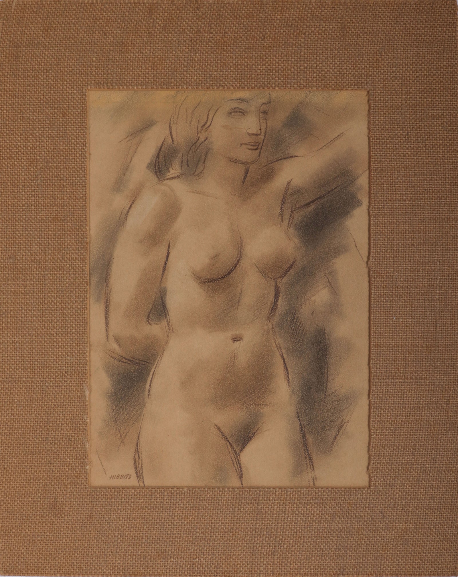 Modernist Nude Study <br>1930s Conte Crayon & Charcoal <br><br>#D0042