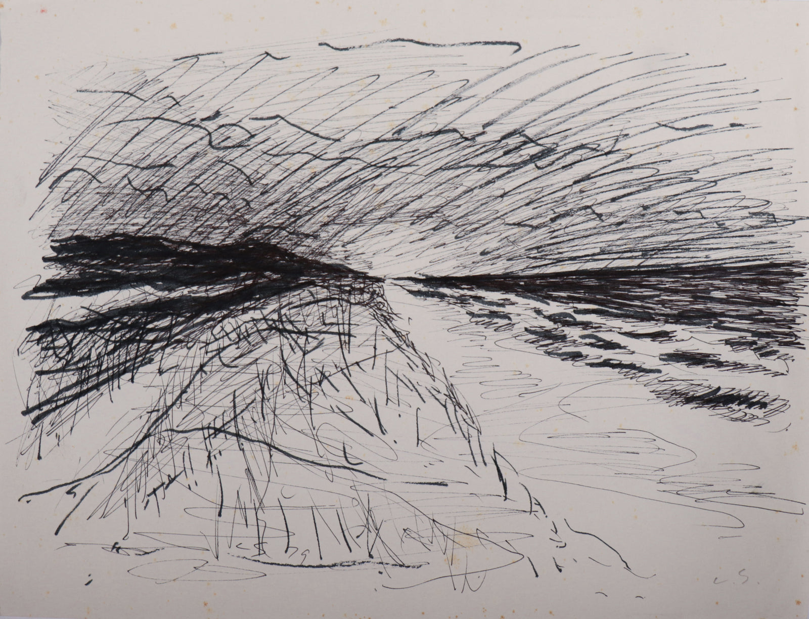Monochrome Abstracted Roadway <br>1979 Ink & Marker <br><br>#D0049