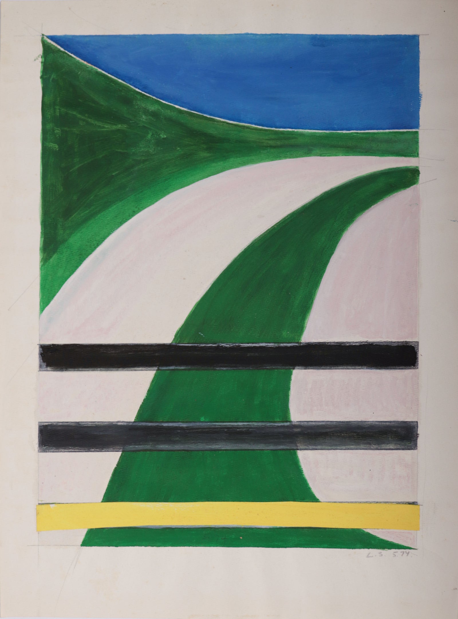 Roadway Abstraction <br>1974 Mixed Media <br><br>#D0052