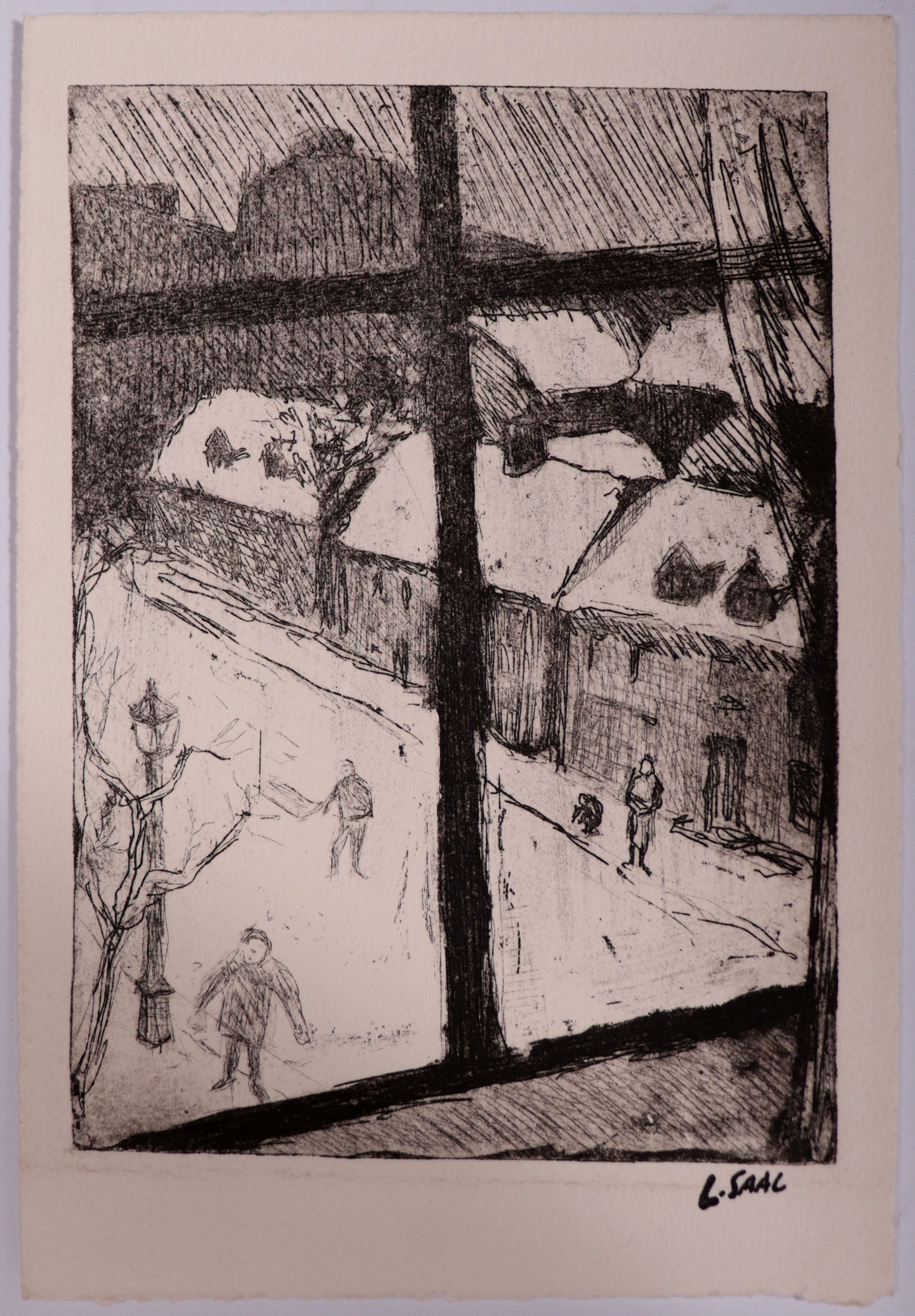Snowy Day Through a Window <br>20th Century Etching <br><br>#D0056