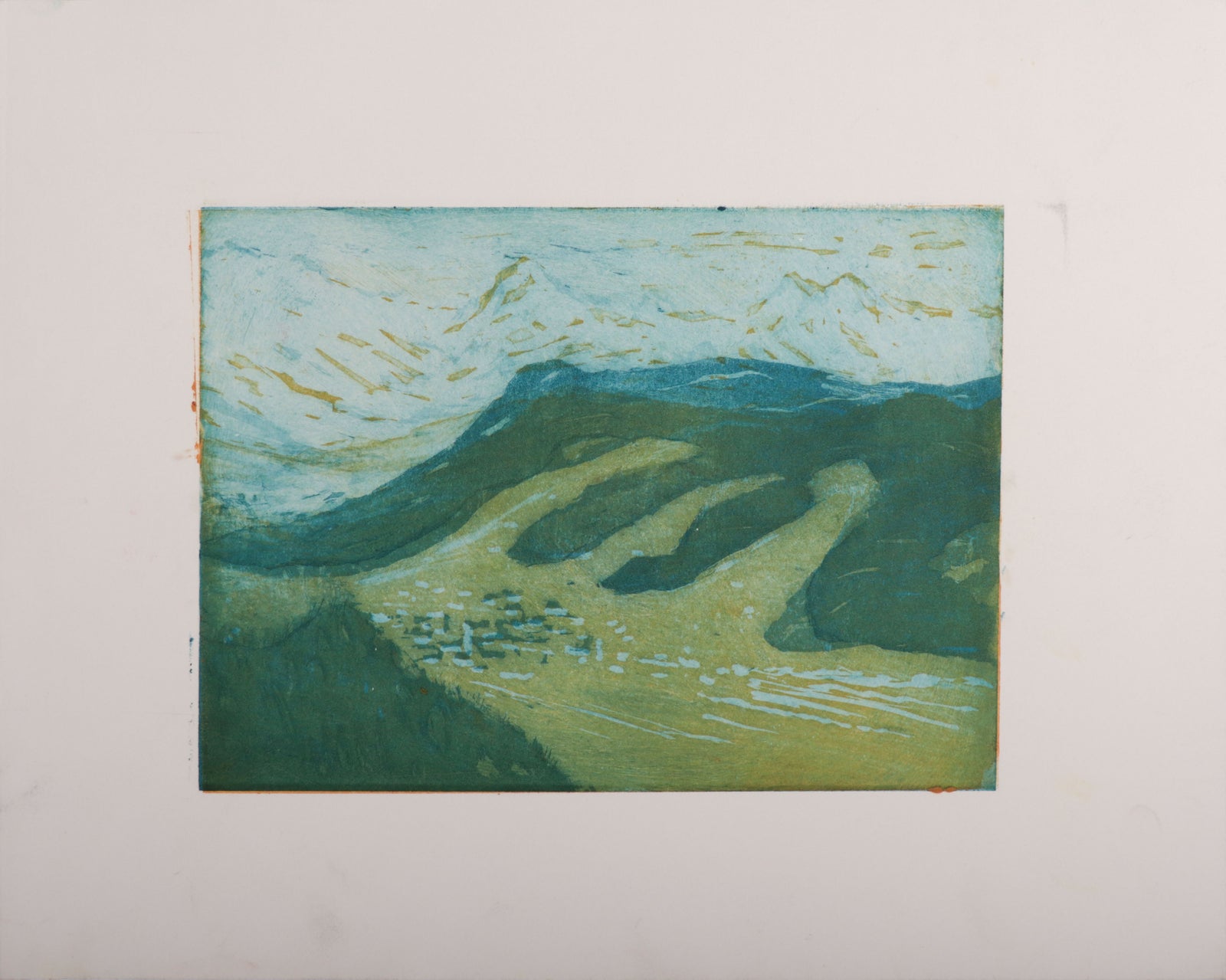 Green Mountain Hillside <br>1982 Colored Etching <br><br>#D0060