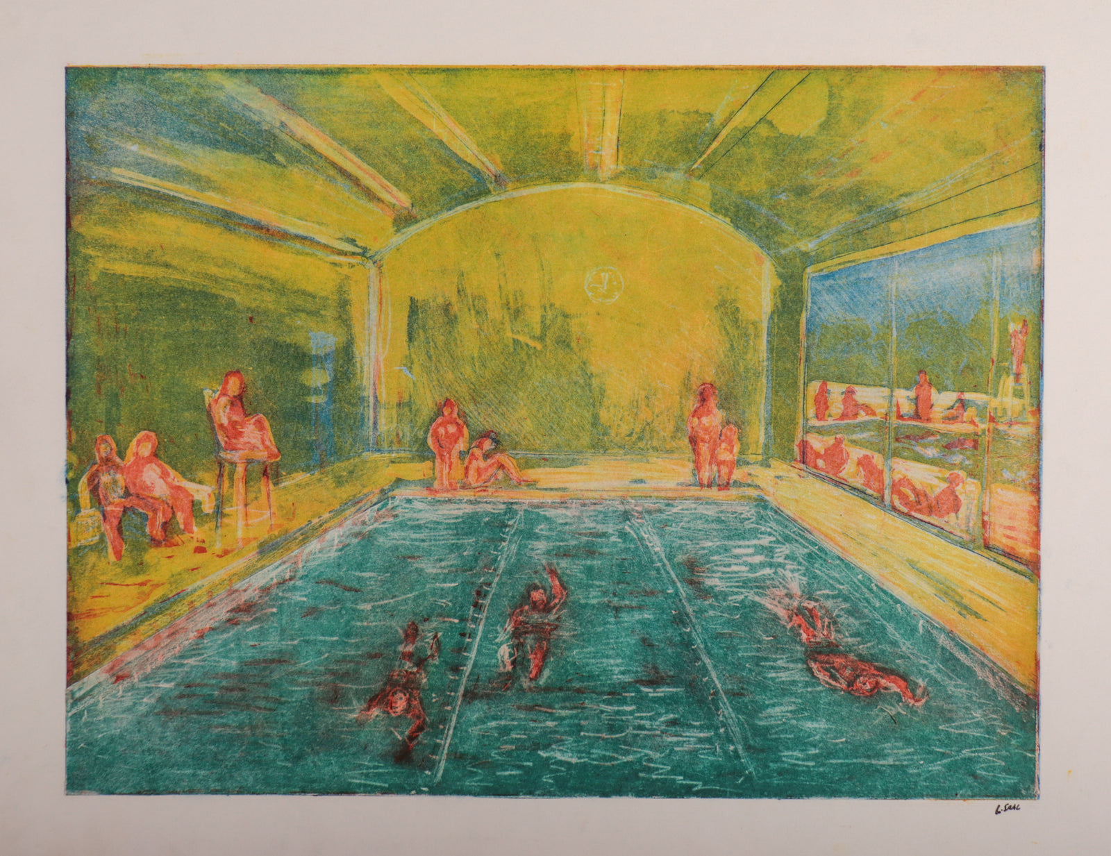 Vivid Pool Scene <br>20th Century Colored Etching <br><br>#D0063