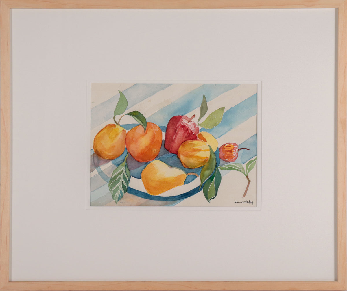 Colorful Fruit Still Life <br>20th Century Watercolor <br><br>#D0140