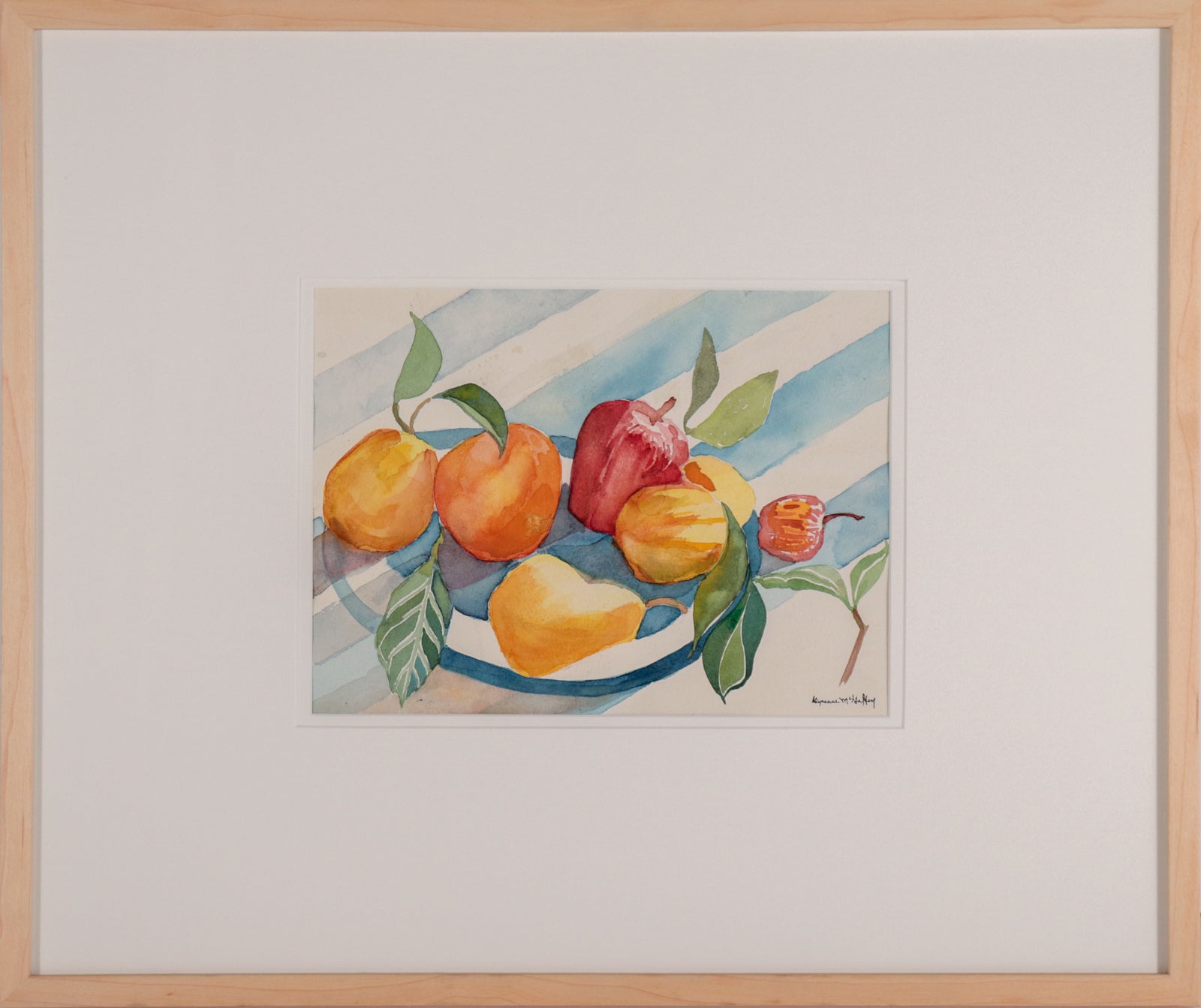 Colorful Fruit Still Life <br>20th Century Watercolor <br><br>#D0140