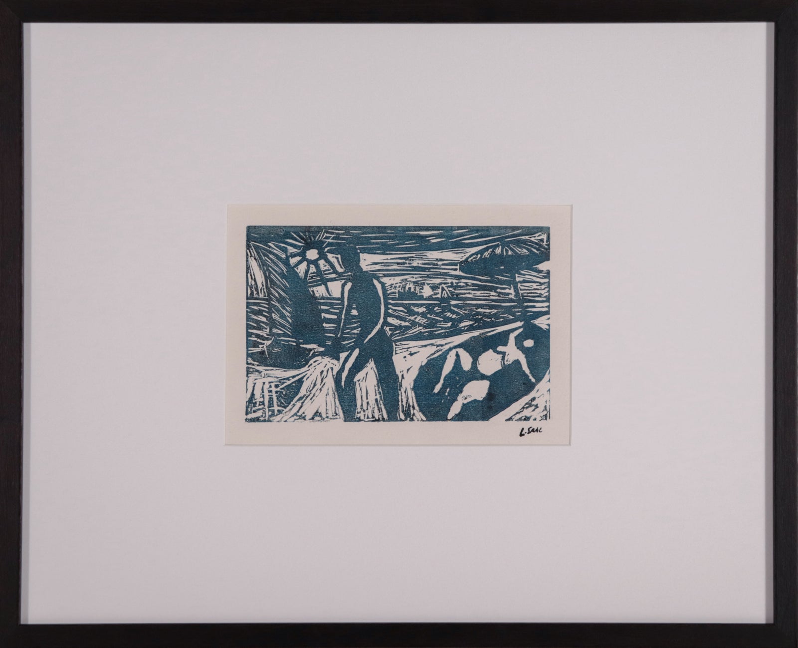 <i>Two Figures at the Beach</i> <br>1980s Linoleum Block Print <br><br>#D0148