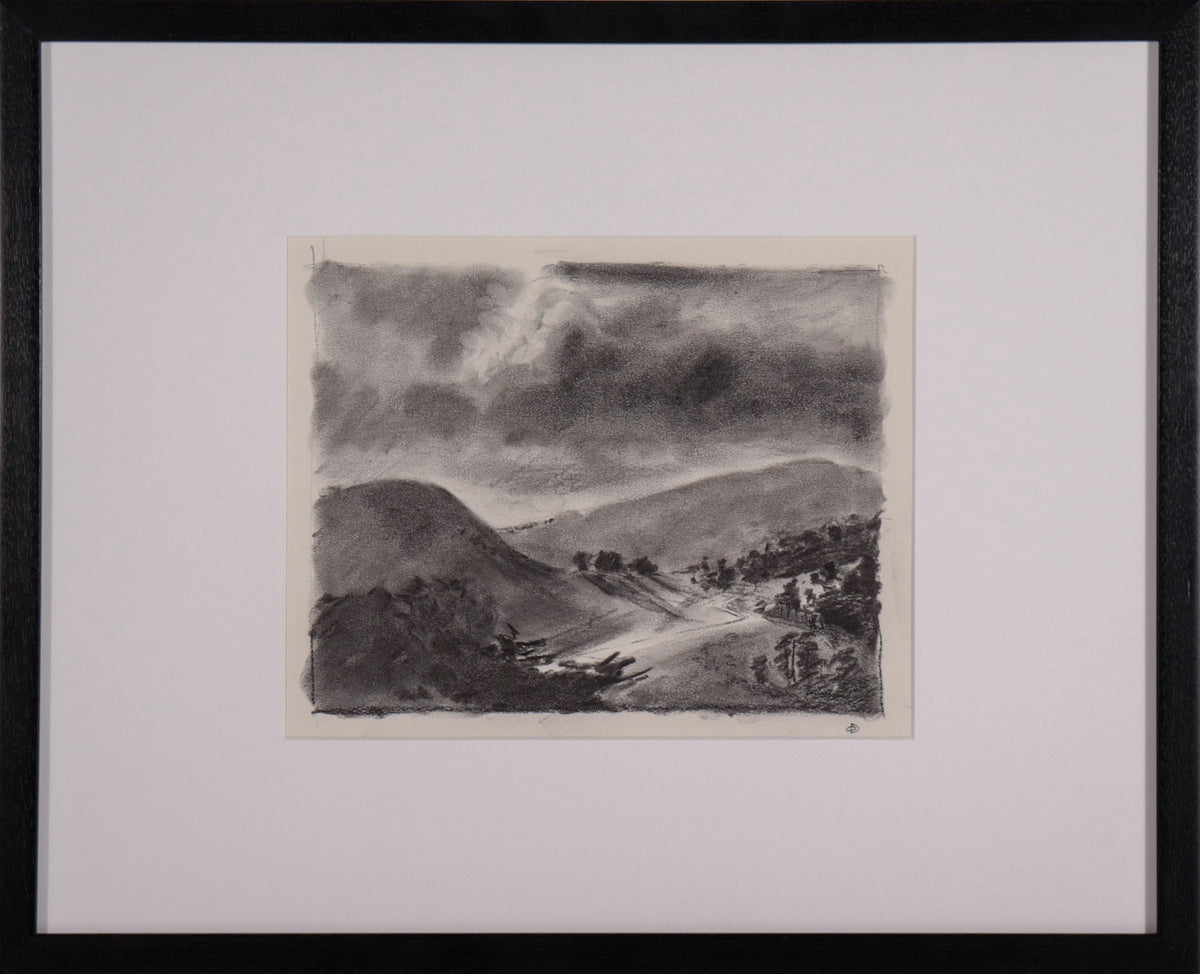 Monochrome Mountain Landscape <br>Mid Century Charcoal <br><br>#C9026