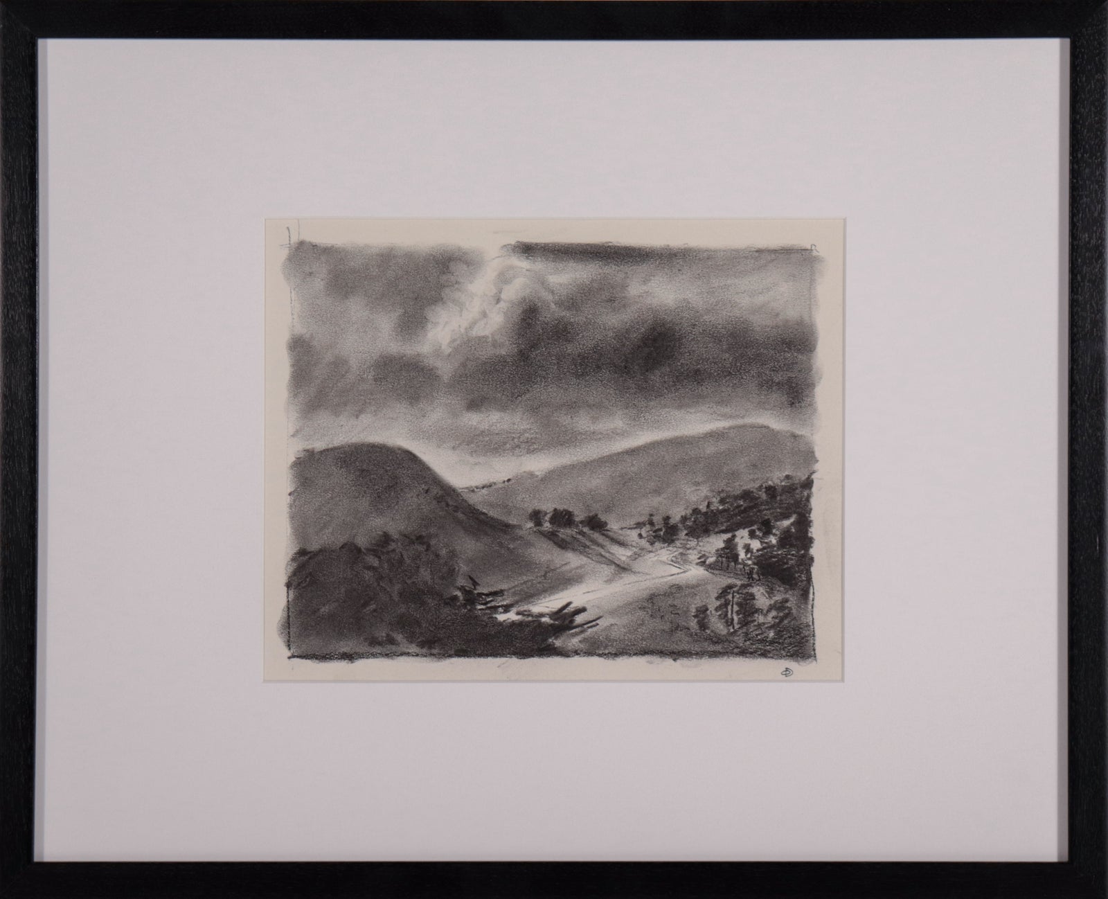 Monochrome Mountain Landscape <br>Mid Century Charcoal <br><br>#C9026