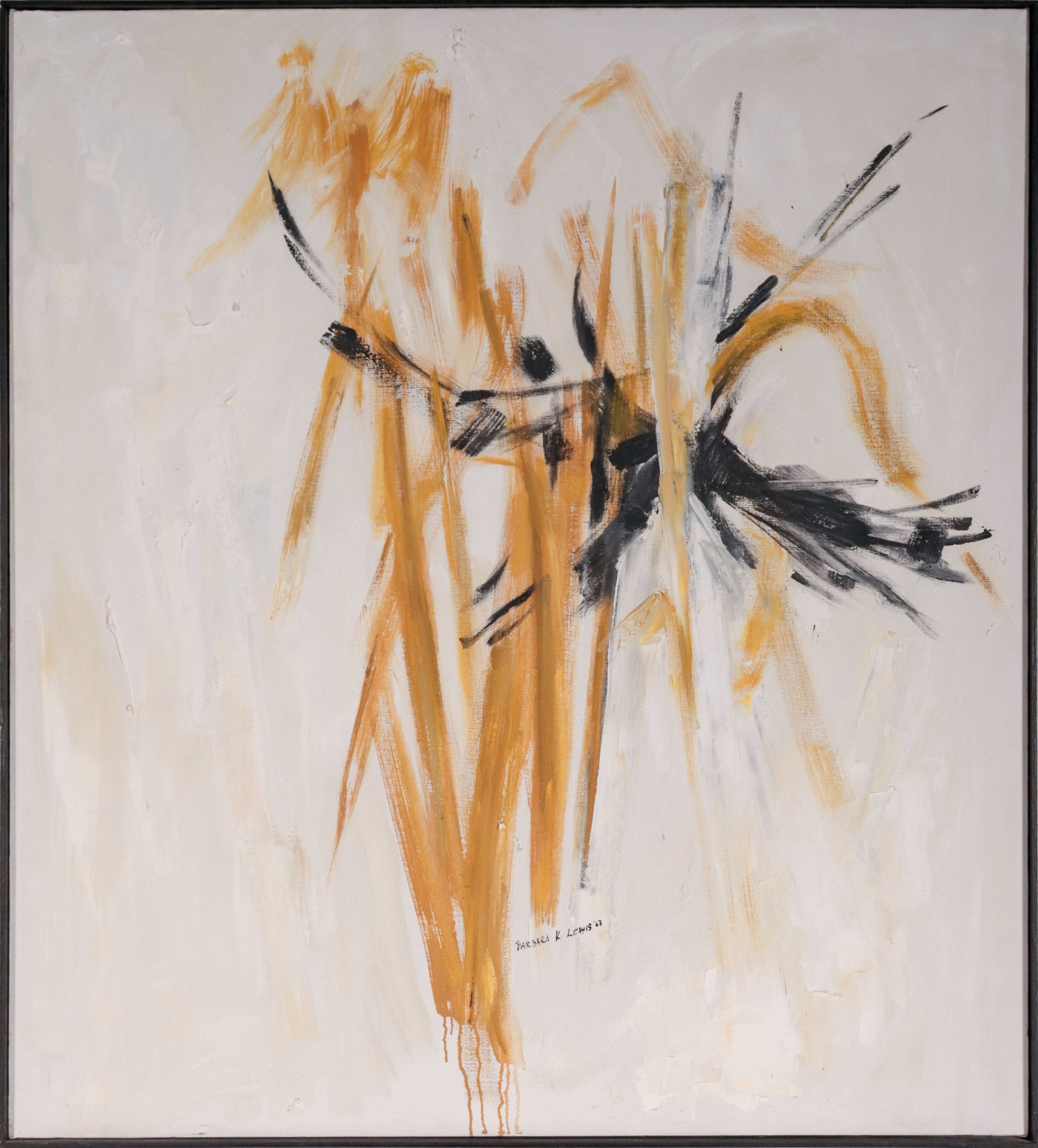 Black & Gold Abstract Expressionist Painting <br>1963 Oil <br><br>#D0161