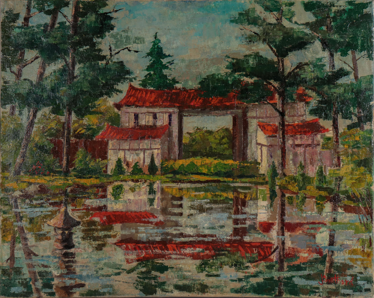 <i>SF Japanese Garden</i> <br>1970s Oil <br><br>#D0173