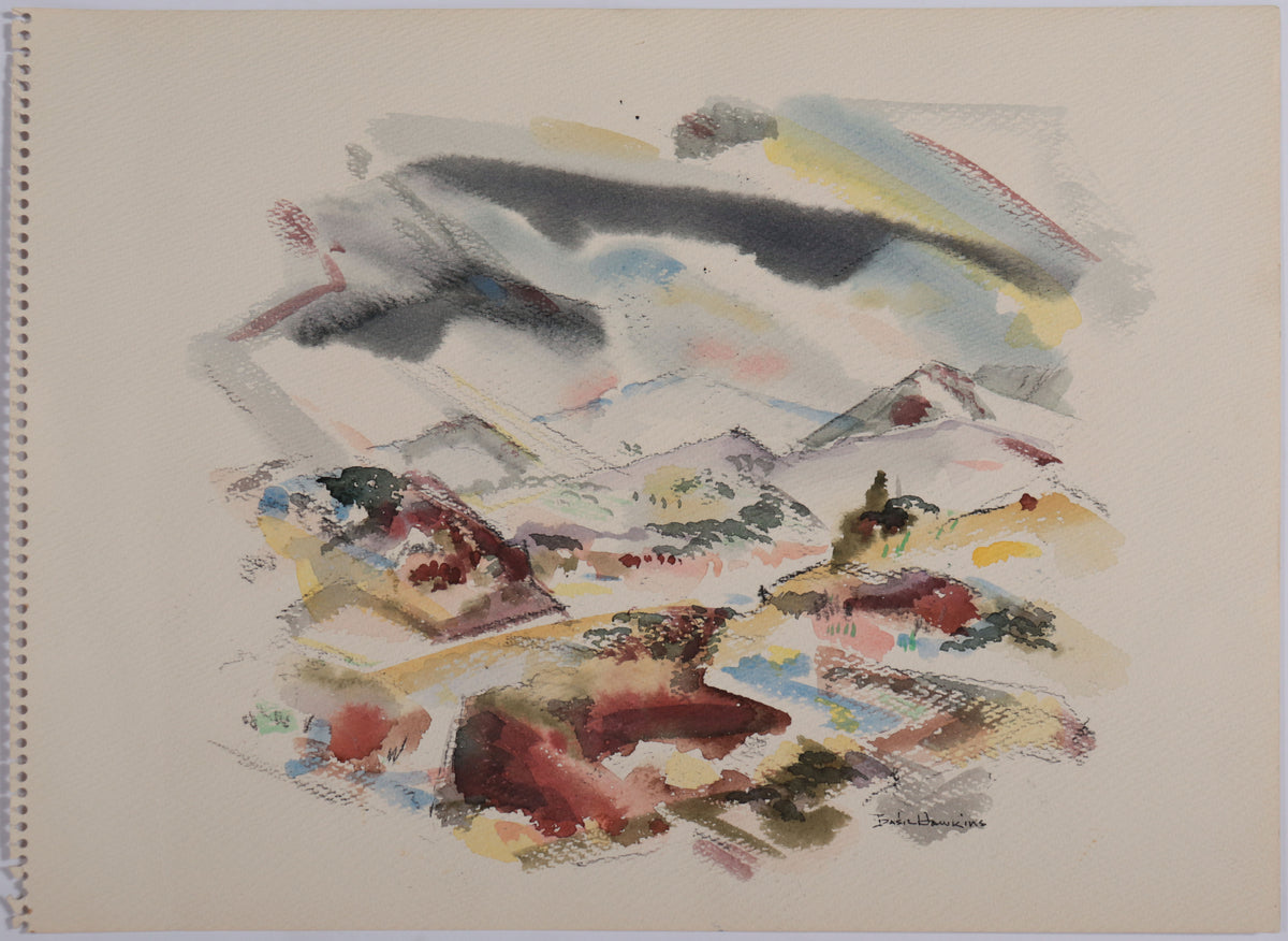 Lyrical Landscape Abstraction <br>1950s Watercolor <br><br>#D0186