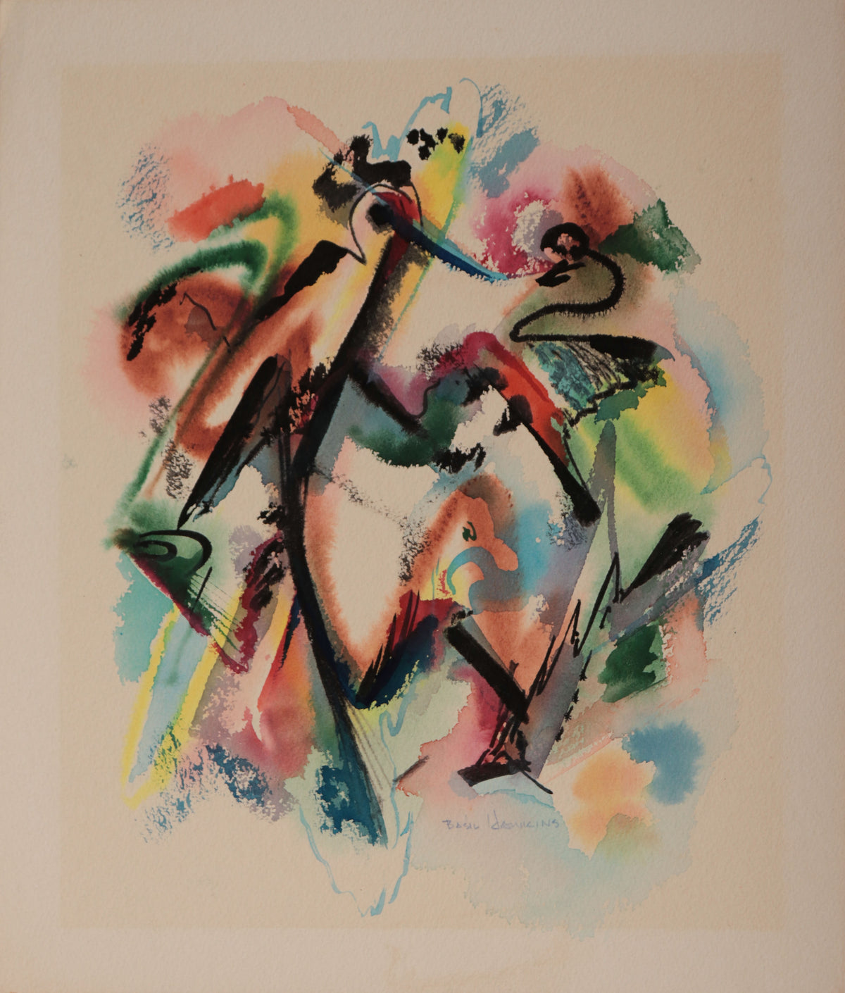 Avian Lyrical Abstract <br>1950s Gouache <br><br>#D0189