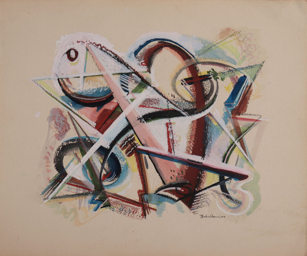 Geometric Lyrical Abstract <br>1950s Gouache <br><br>#D0195