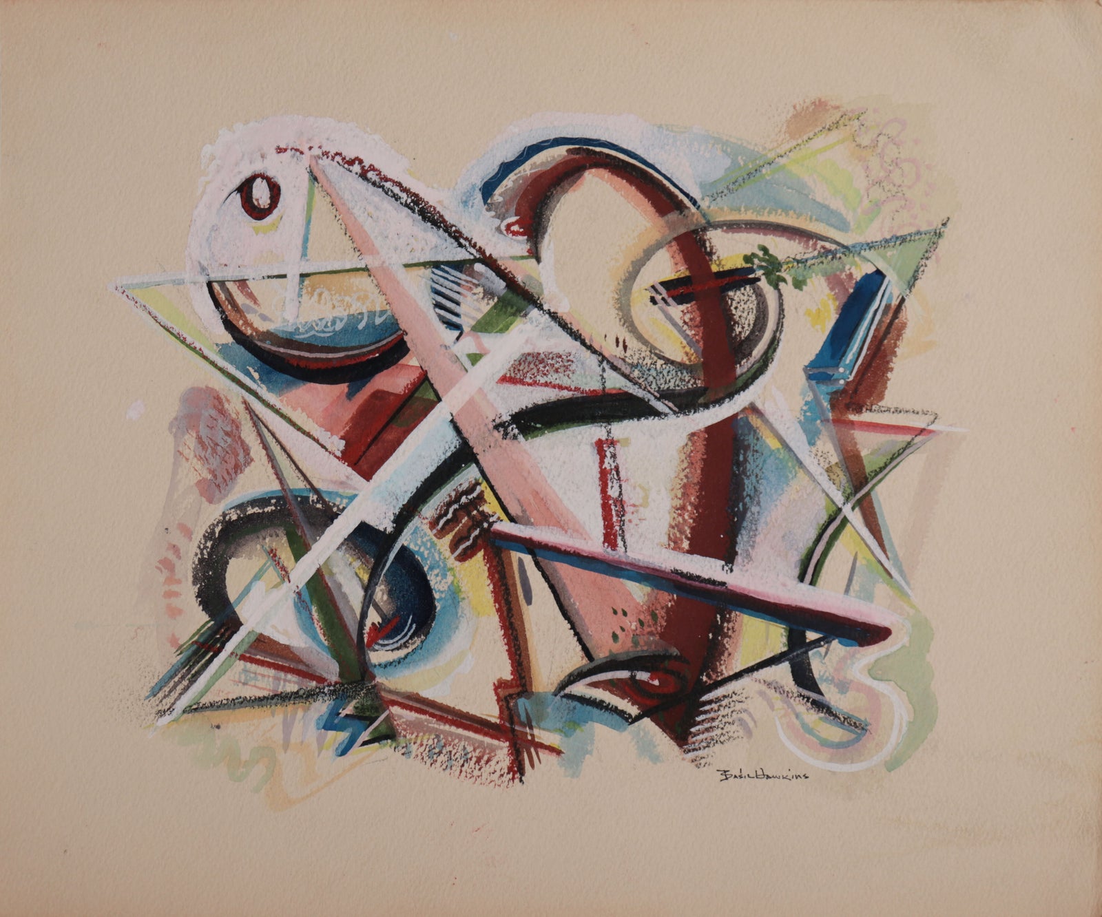 Geometric Lyrical Abstract <br>1950s Gouache <br><br>#D0195