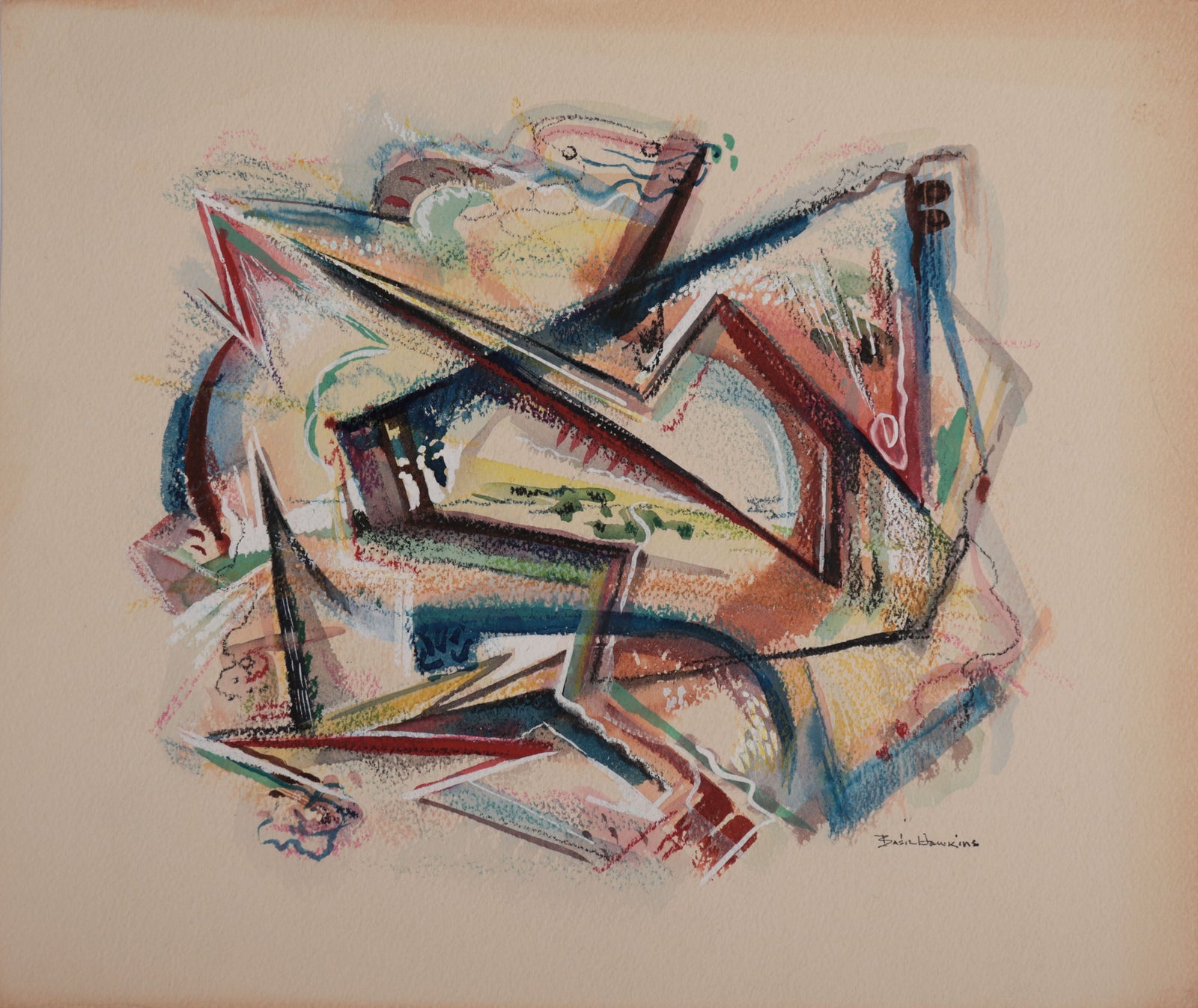 Abstract In Motion <br>1950s Gouache <br><br>#D0196