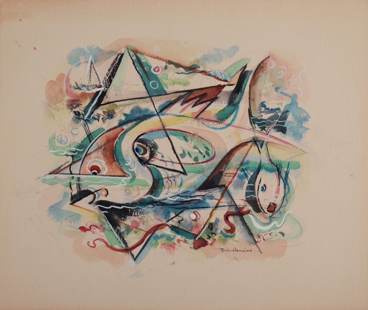 Triangular Lyrical Abstract <br>1950s Gouache <br><br>#D0197