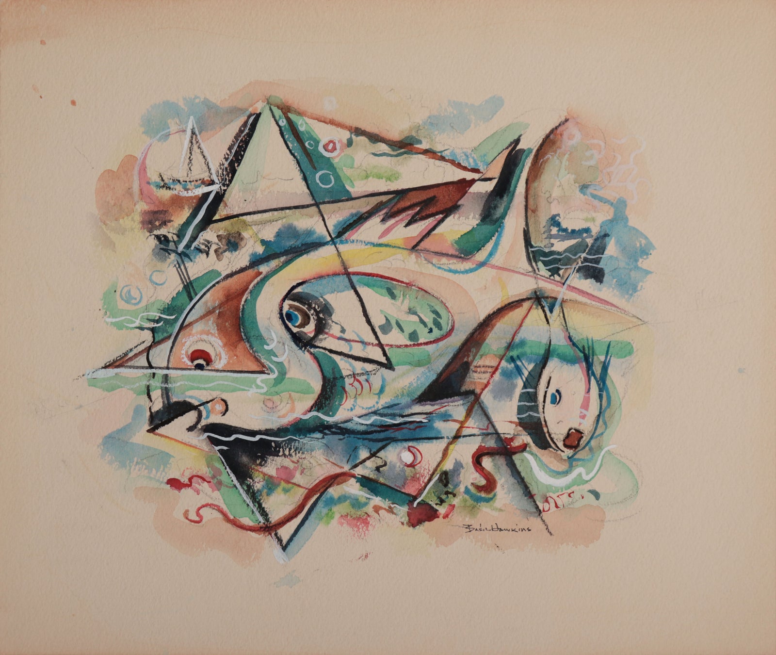 Triangular Lyrical Abstract <br>1950s Gouache <br><br>#D0197