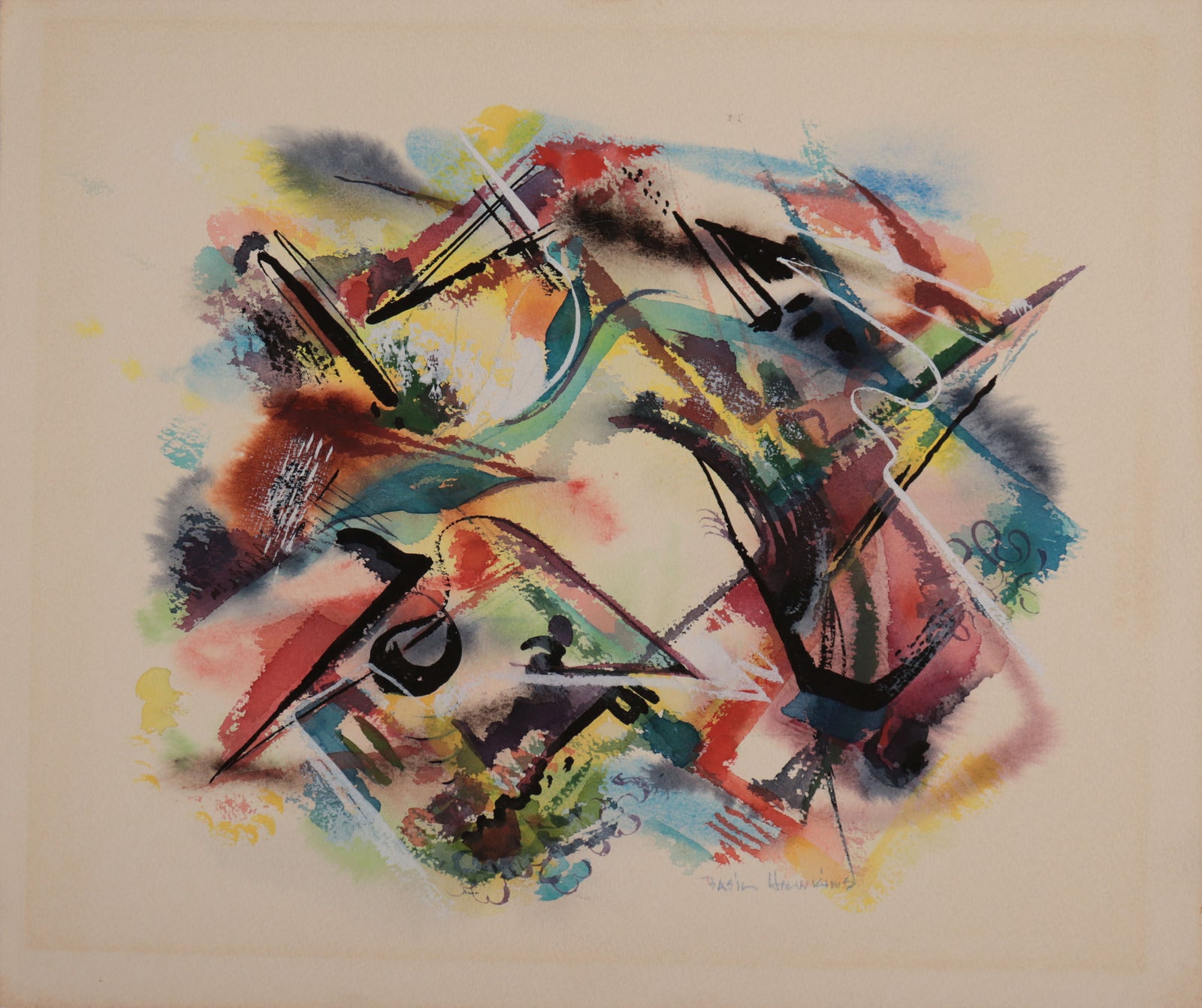Bold Gestural Abstract <br>1950s Gouache <br><br>#D0198