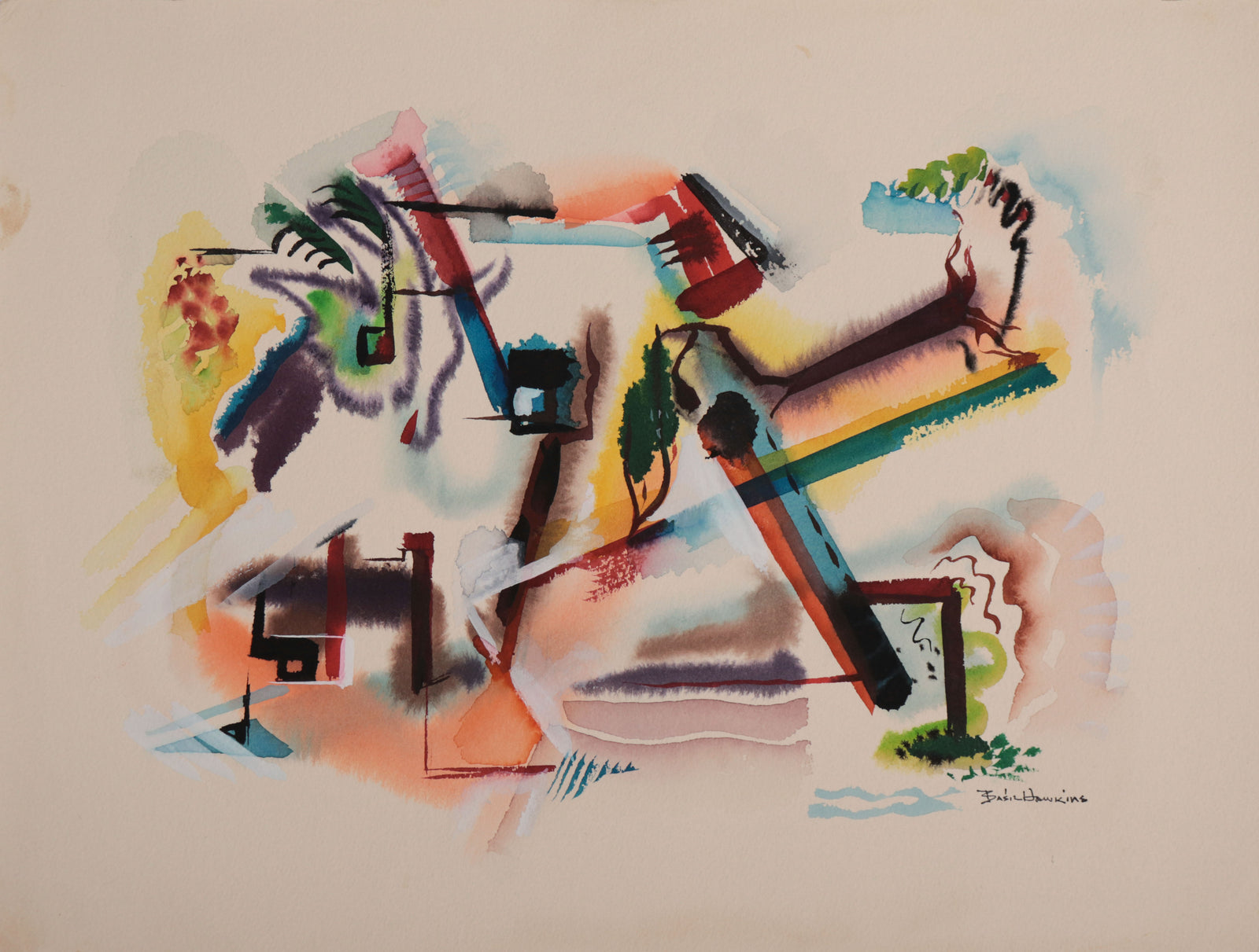 Lyrical Cityscape Abstraction <br>1950s Gouache <br><br>#D0199