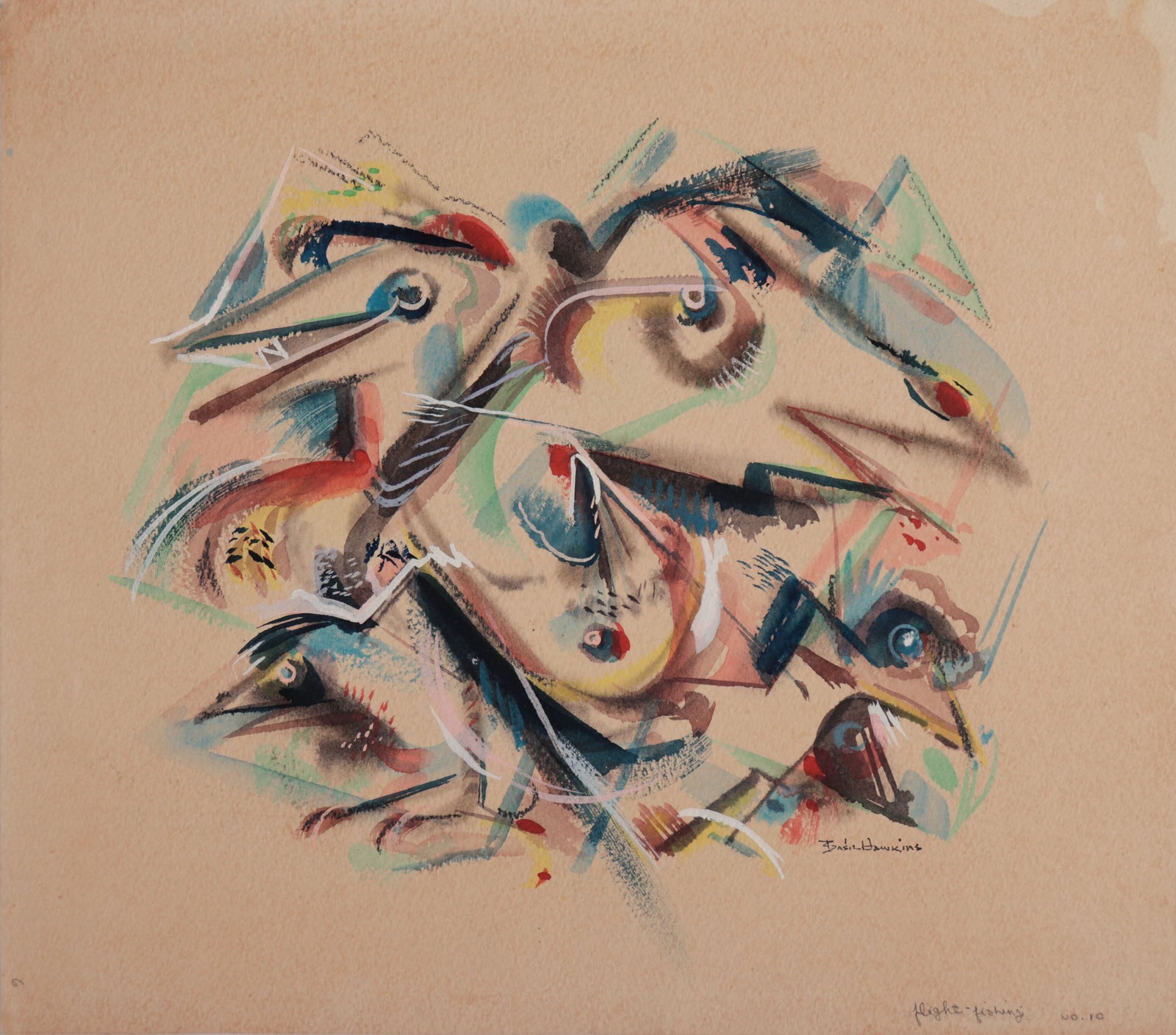 <i>Flight-Fishing</i> <br>1950s Gouache <br><br>#D0206