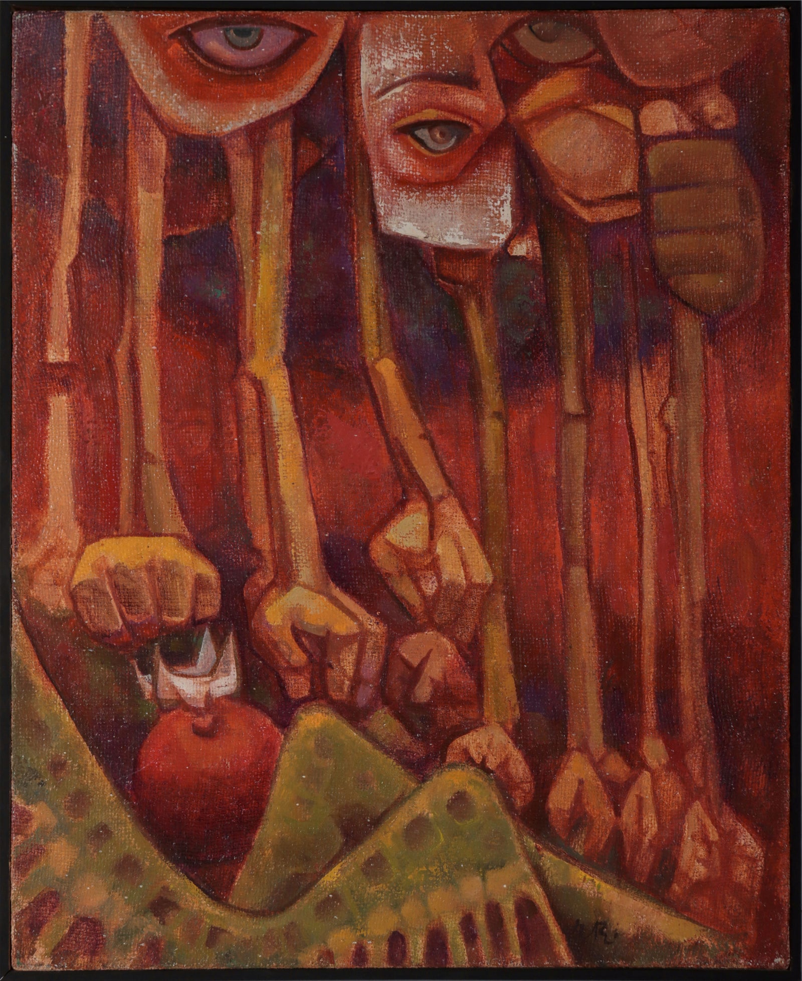 Surreal Landscape with Hands & Eyes <br>1960s Casein <br><br>#D0327