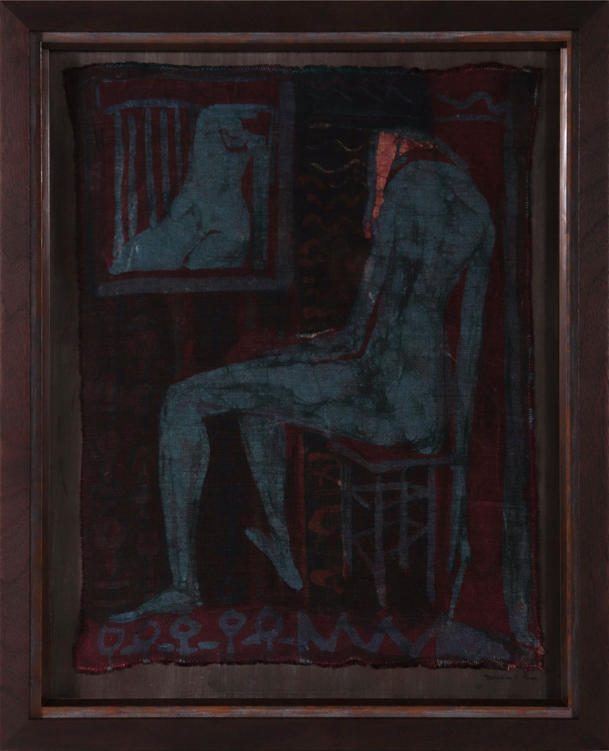 Seated Nude with Mirror <br>1960s Batik on Fabric <br><br>#D0339