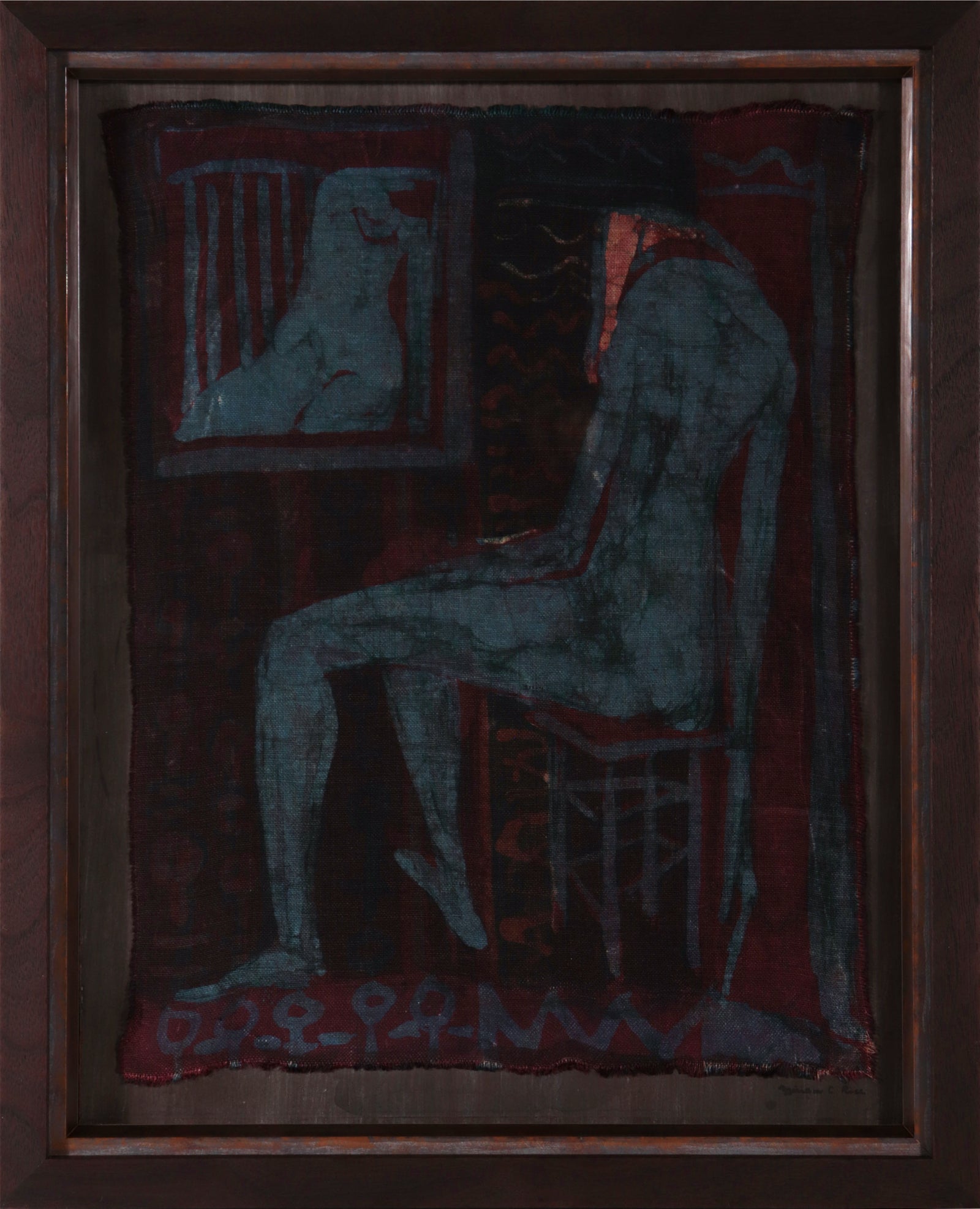 Seated Nude with Mirror <br>1960s Batik on Fabric <br><br>#D0339